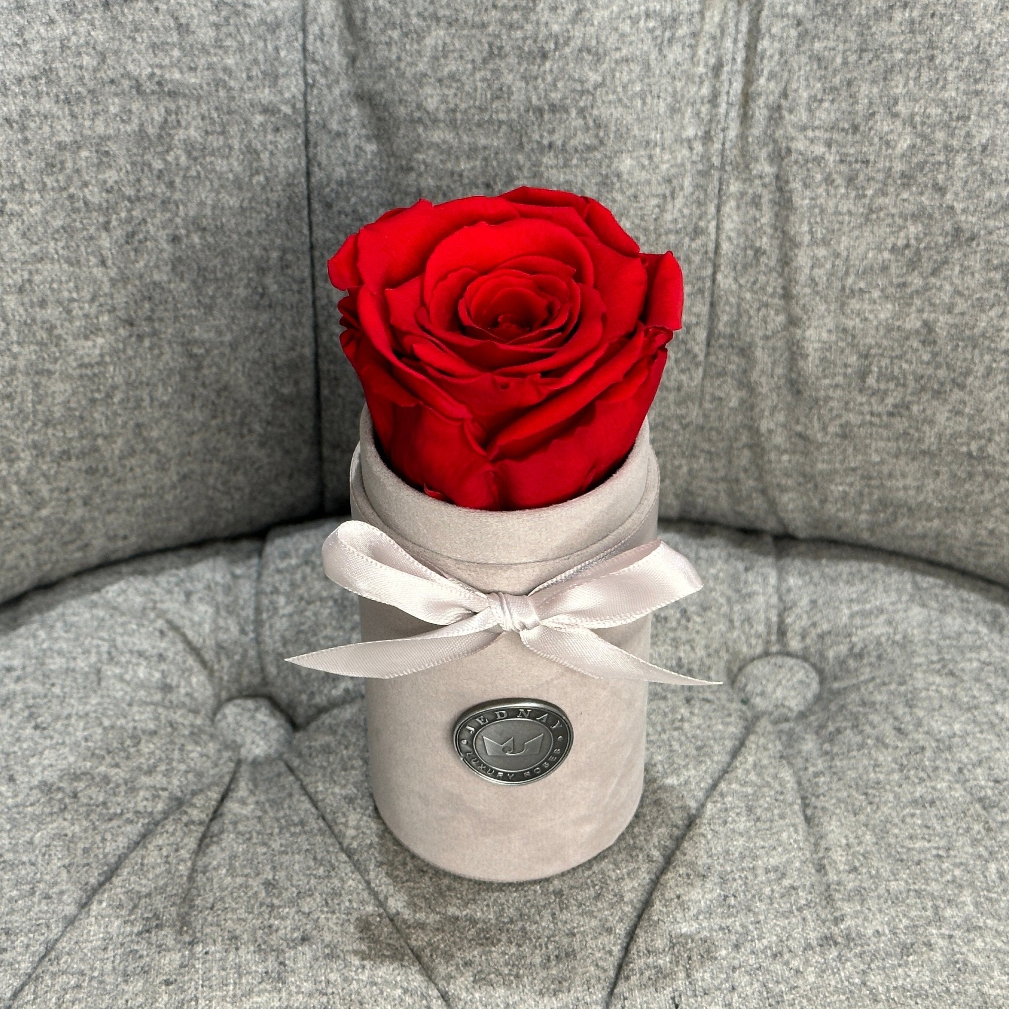 Single Grey Suede Forever Rose Box - Classic Red Eternal Rose - Jednay Roses