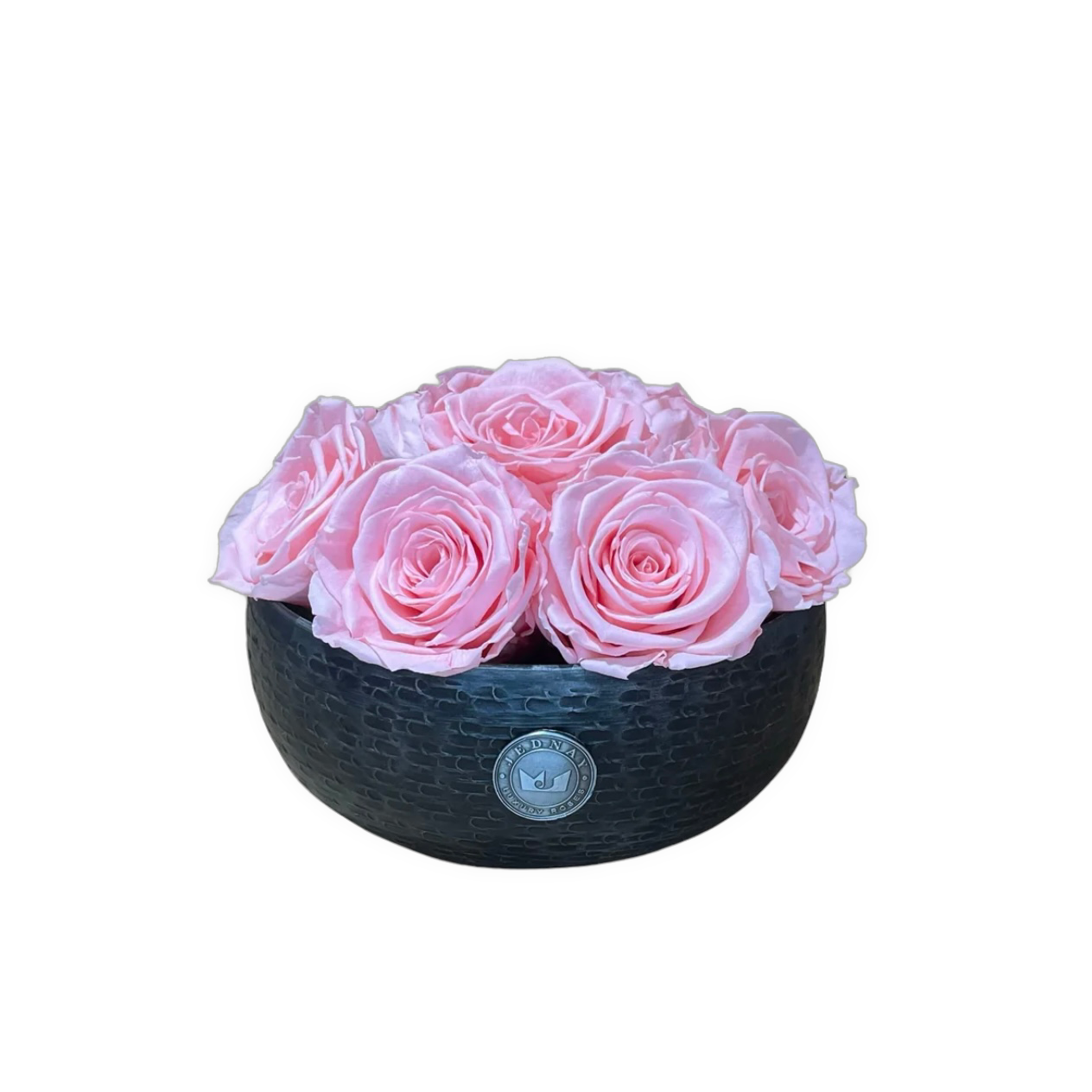 The Knightsbridge - Soft Pink Forever Roses - Pewter Bowl