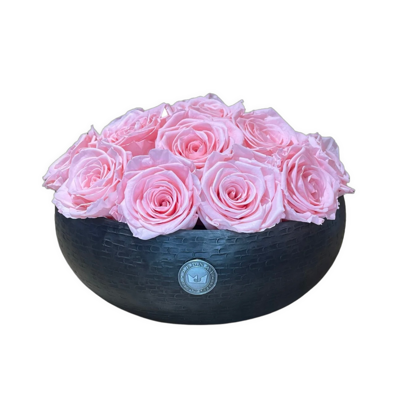 The Knightsbridge - Soft Pink Forever Roses - Pewter Bowl