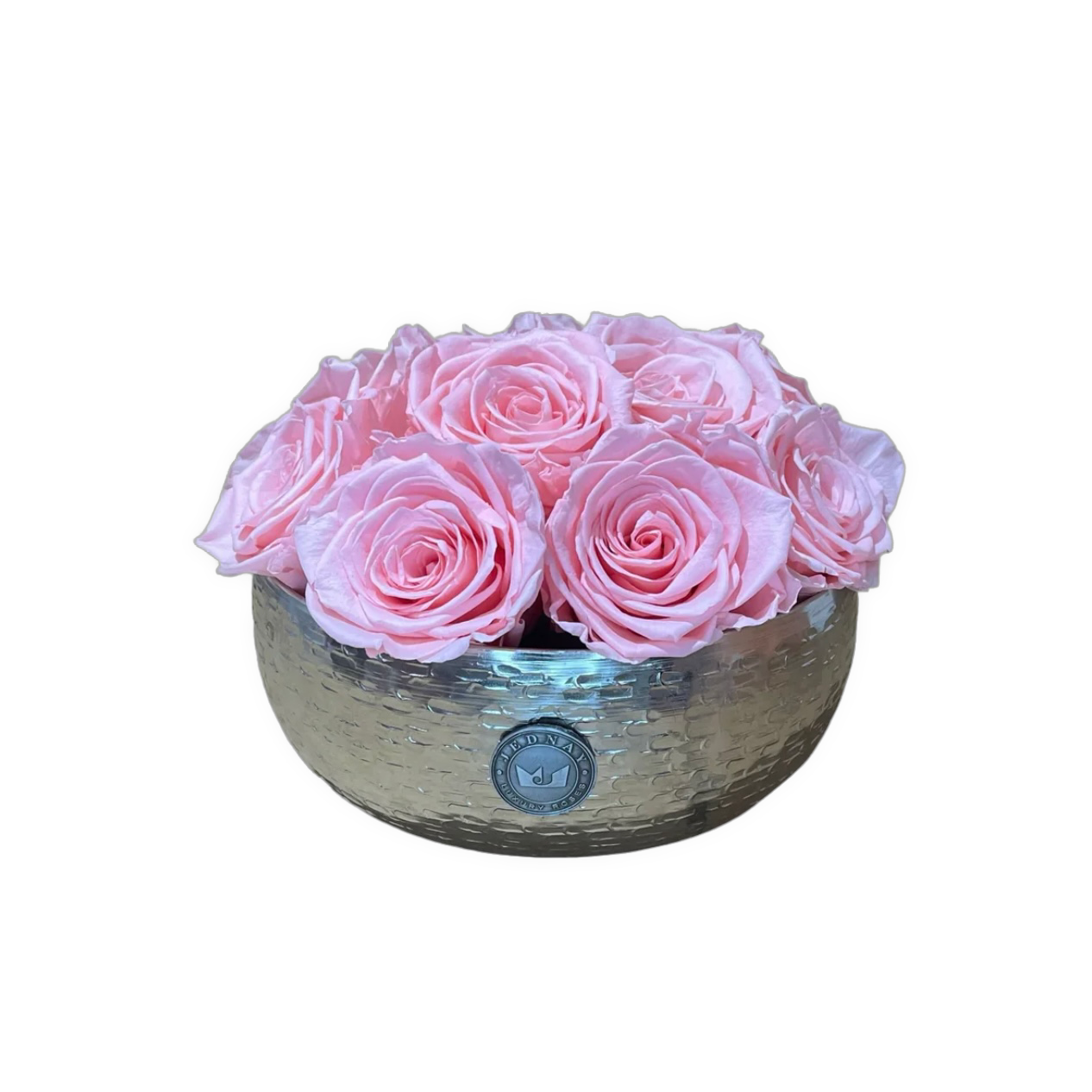 The Knightsbridge - Soft Pink Forever Roses - Chrome Bowl