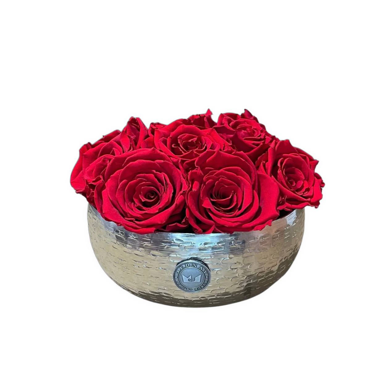 The Knightsbridge - Classic Red Forever Roses - Chrome Bowl