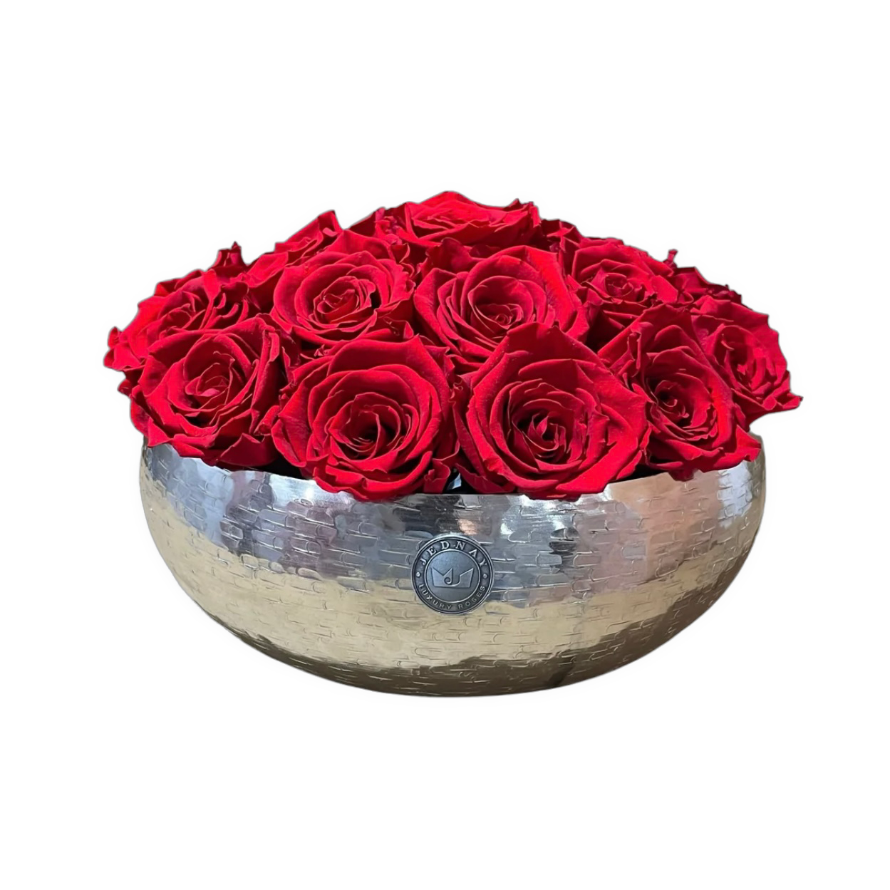 The Knightsbridge - Classic Red Forever Roses - Chrome Bowl
