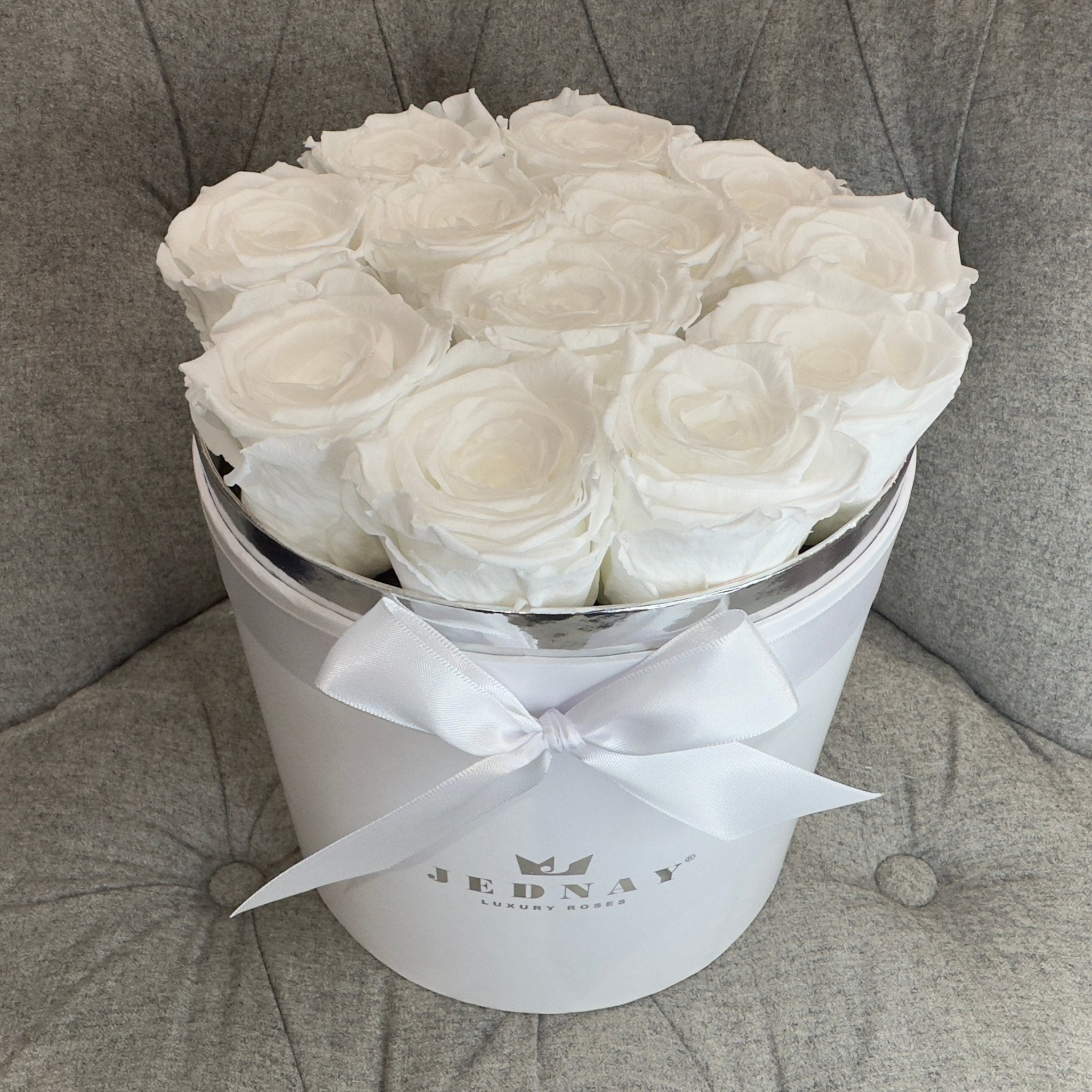 Large Classic White Forever Rose Box - Angel White Eternal Roses - Jednay Roses