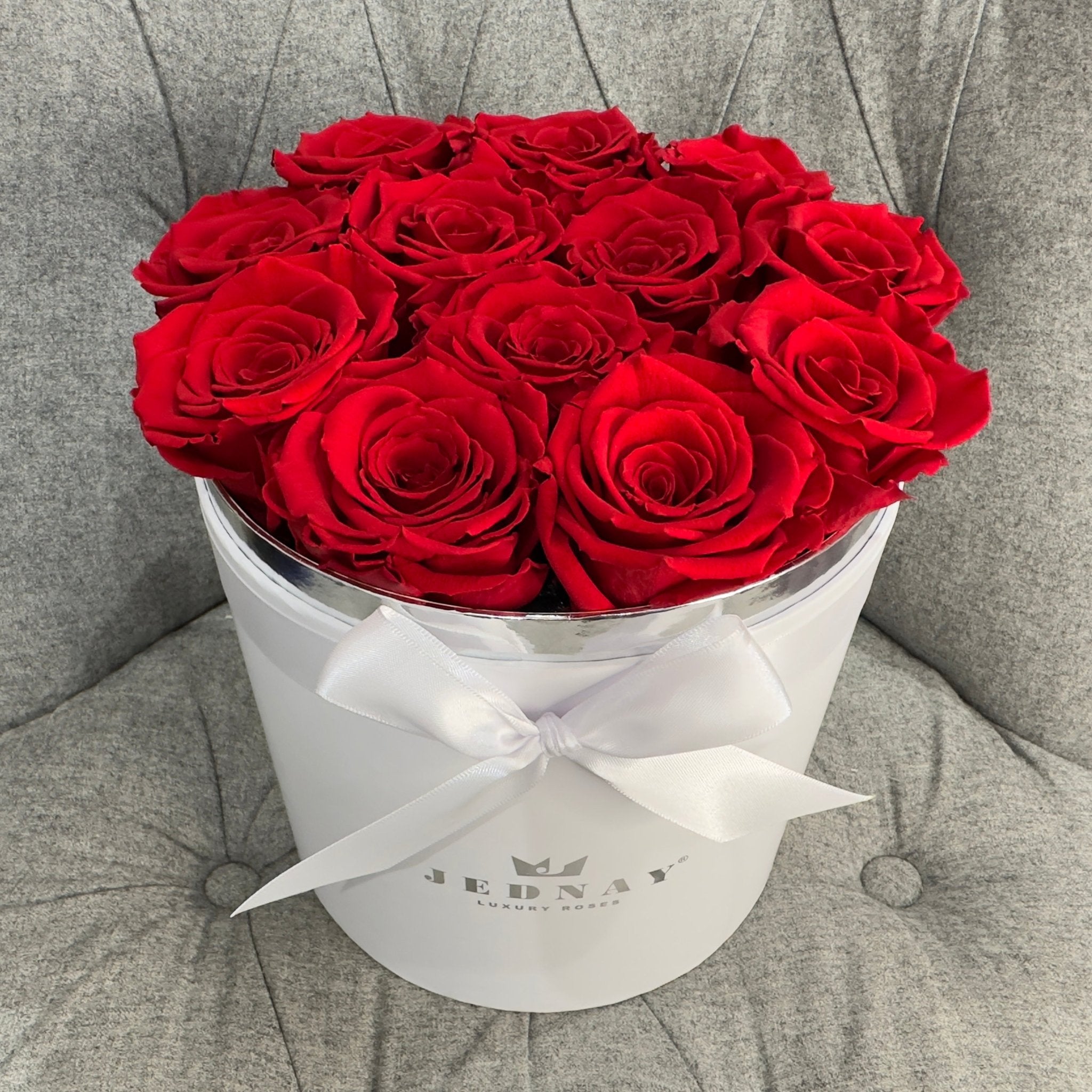 Large Classic White Forever Rose Box - Classic Red Eternal Roses - Jednay Roses