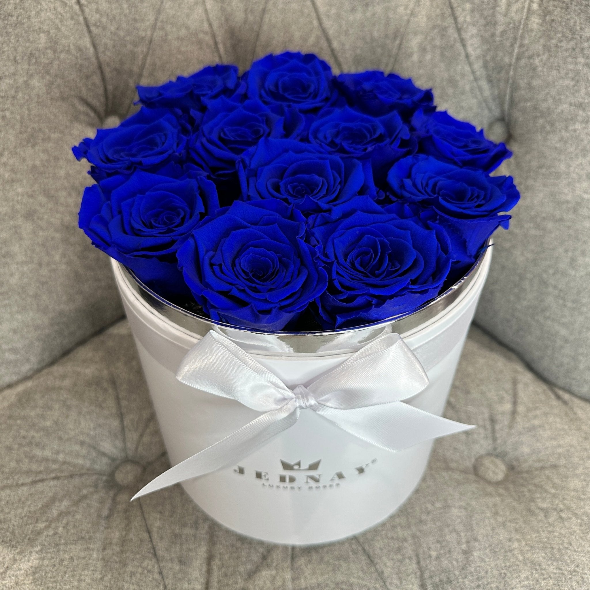 Large Classic White Forever Rose Box - Deep Blue Sea Eternal Roses - Jednay Roses