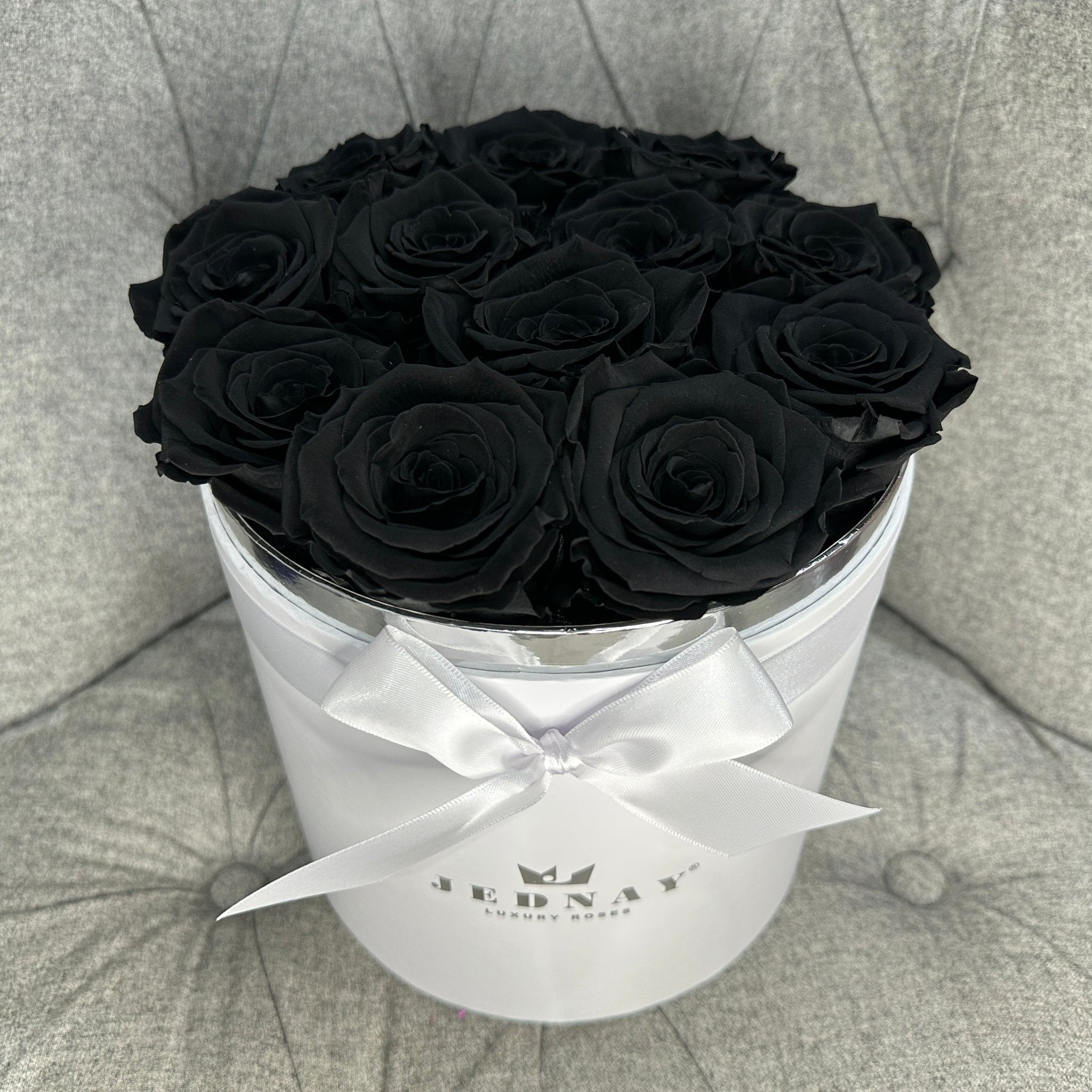 Large Classic White Forever Rose Box - Midnight Black Eternal Roses - Jednay Roses