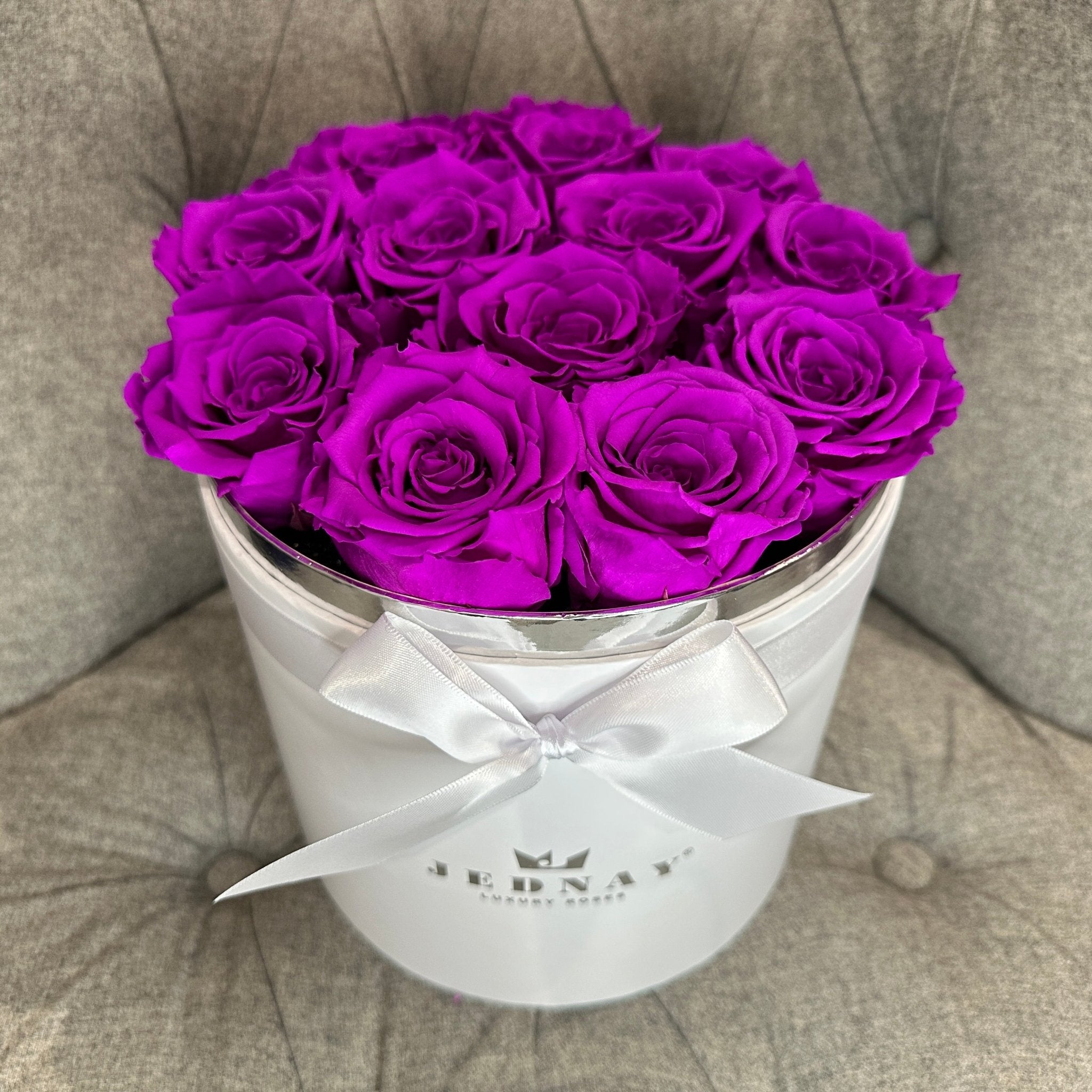 Large Classic White Forever Rose Box - Purple Rain Eternal Roses - Jednay Roses