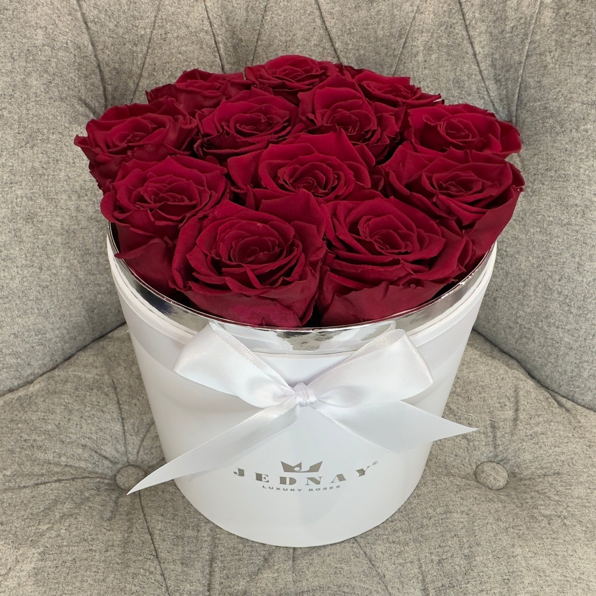 Large Classic White Forever Rose Box - Red Red Wine Eternal Roses - Jednay Roses