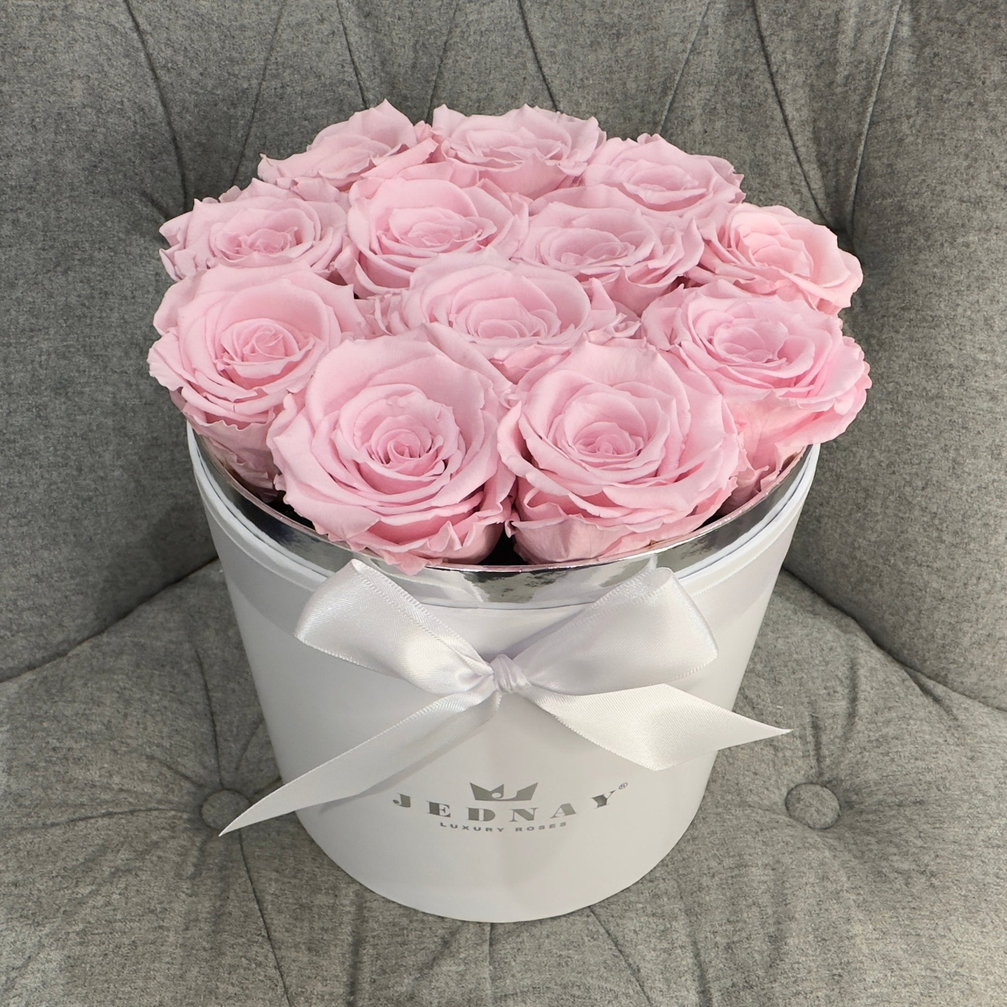 Large Classic White Forever Rose Box - Soft Pink Eternal Roses - Jednay Roses