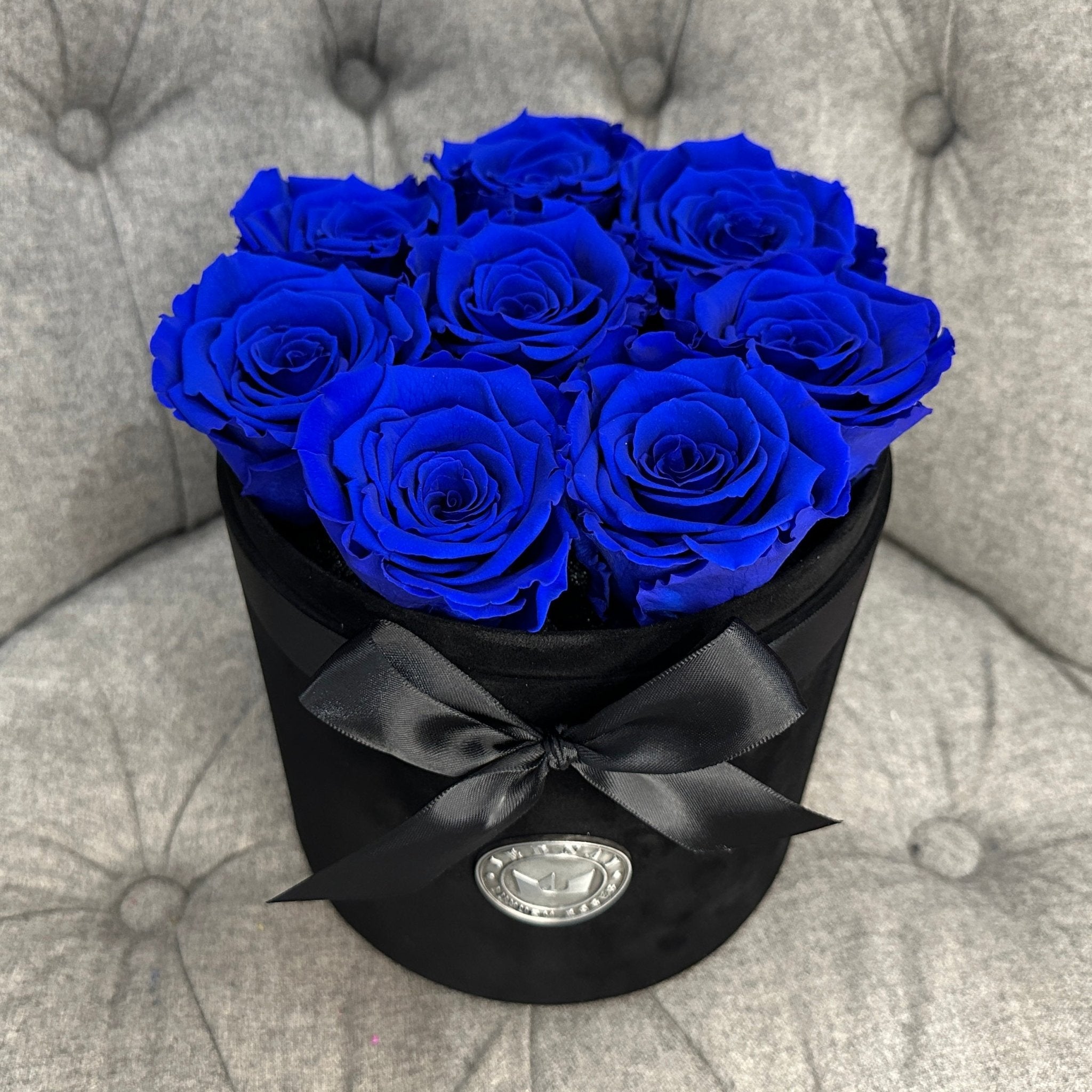 Medium Black Suede Forever Rose Box - Deep Blue Sea Eternal Roses - Jednay Roses