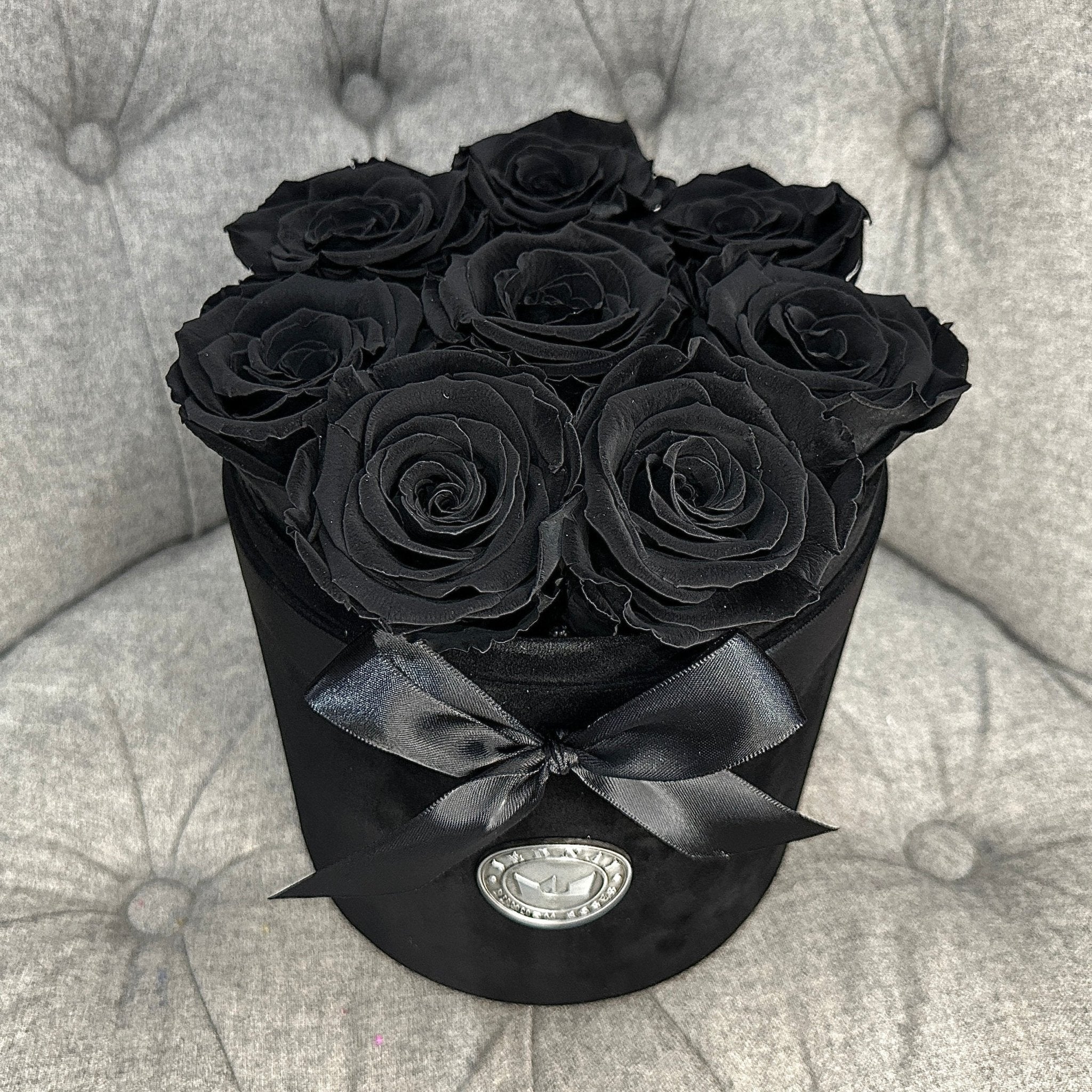 Medium Black Suede Forever Rose Box - Midnight Black Eternal Roses - Jednay Roses