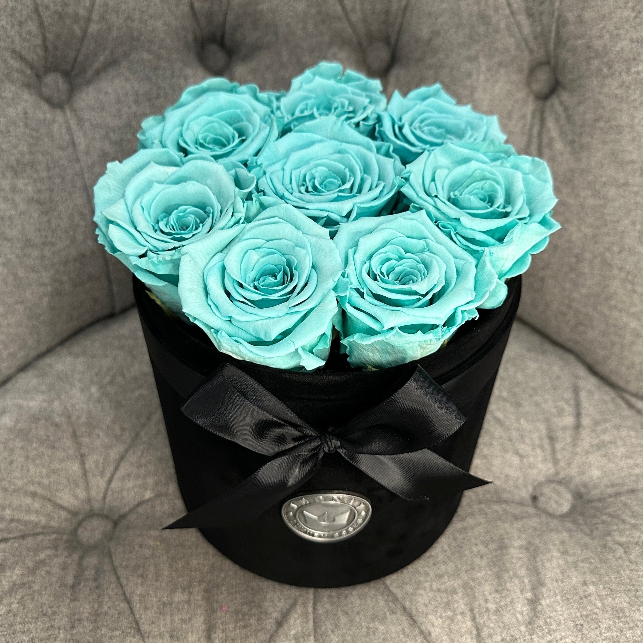 Medium Black Suede Forever Rose Box - Tiffany Blue Eternal Roses - Jednay Roses