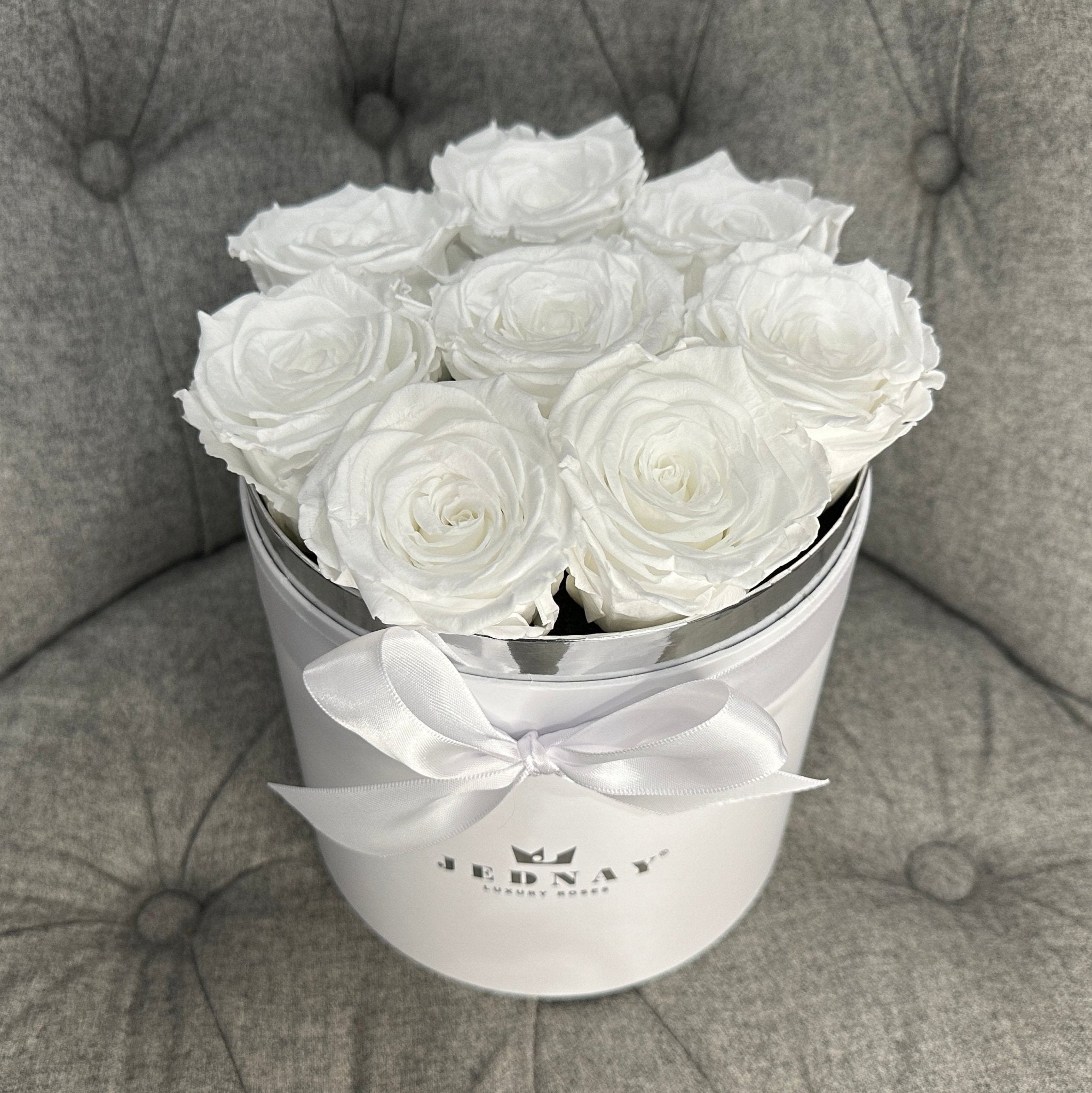 Medium Classic White Forever Rose Box - Angel White Eternal Roses - Jednay Roses