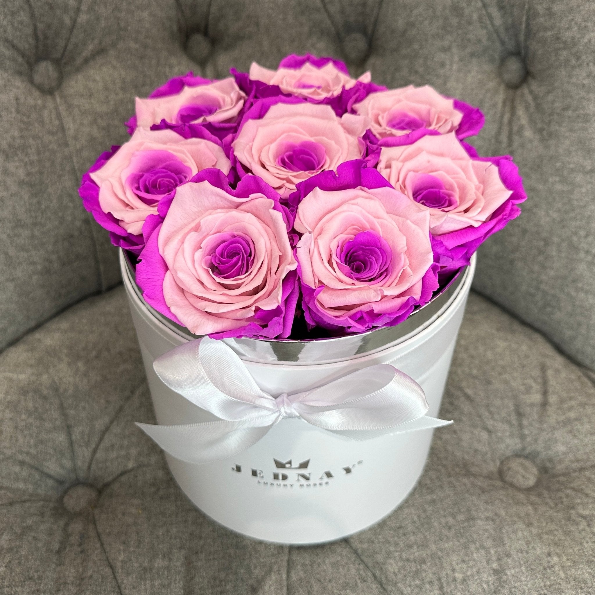 Medium Classic White Forever Rose Box - Candy Floss Eternal Roses - Jednay Roses