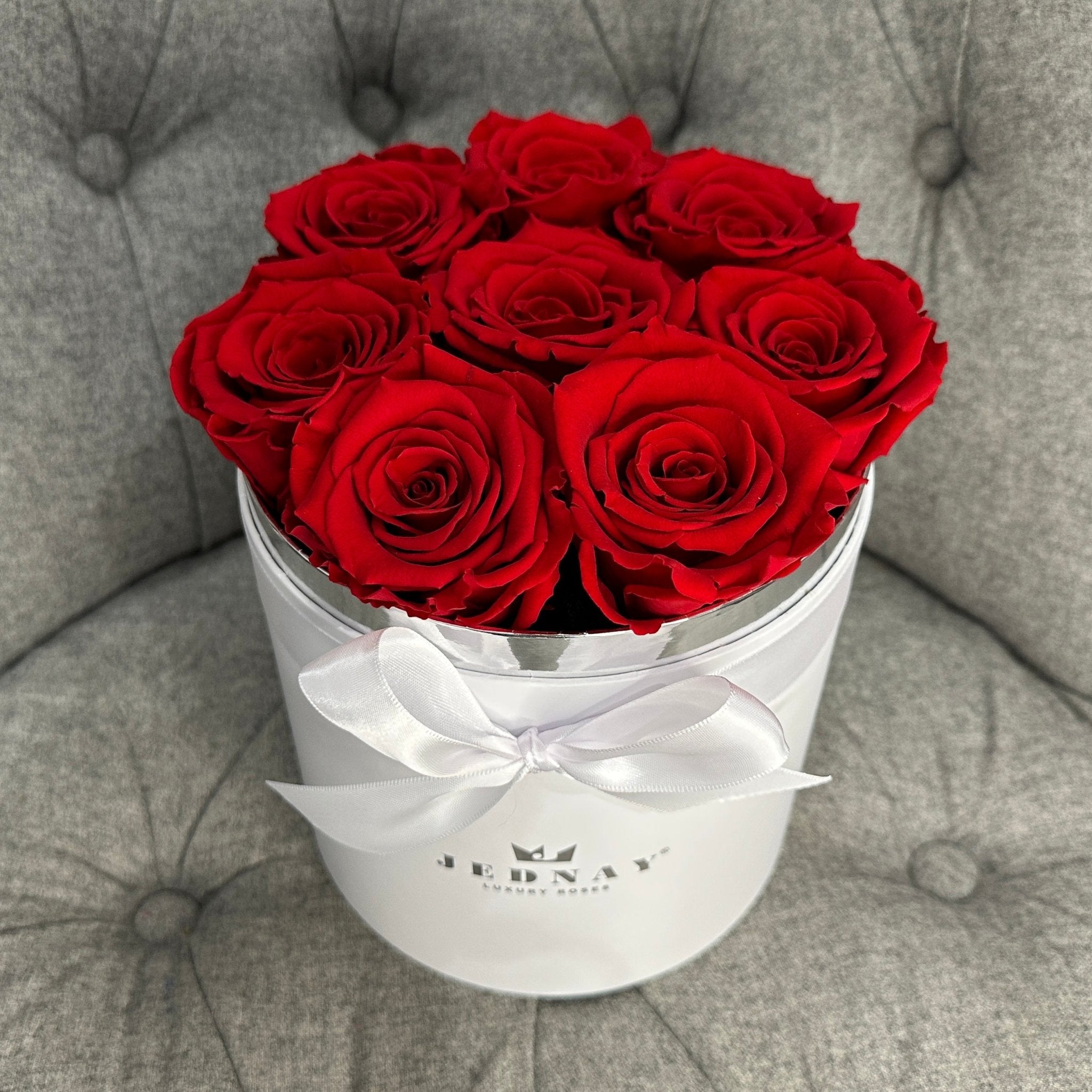 Medium Classic White Forever Rose Box - Classic Red Eternal Roses - Jednay Roses