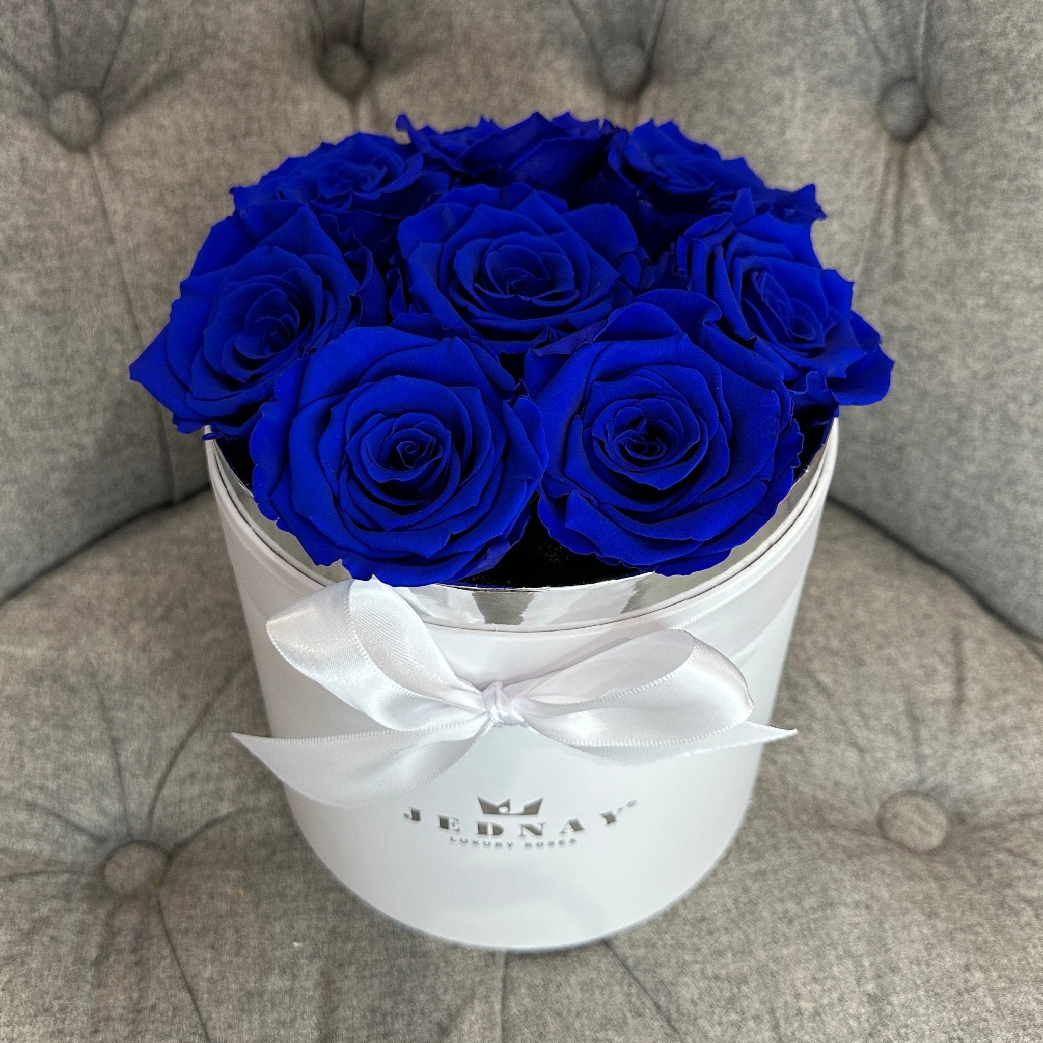 Medium Classic White Forever Rose Box - Deep Blue Sea Eternal Roses - Jednay Roses