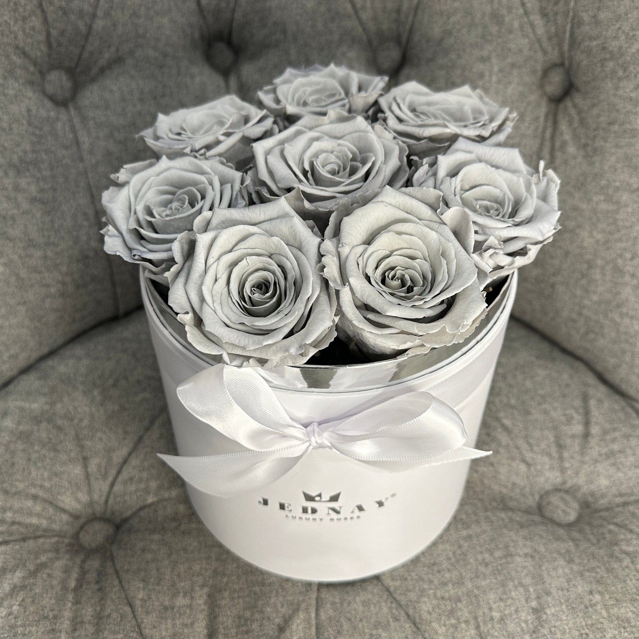 Medium Classic White Forever Rose Box - Graceful Grey Eternal Roses - Jednay Roses