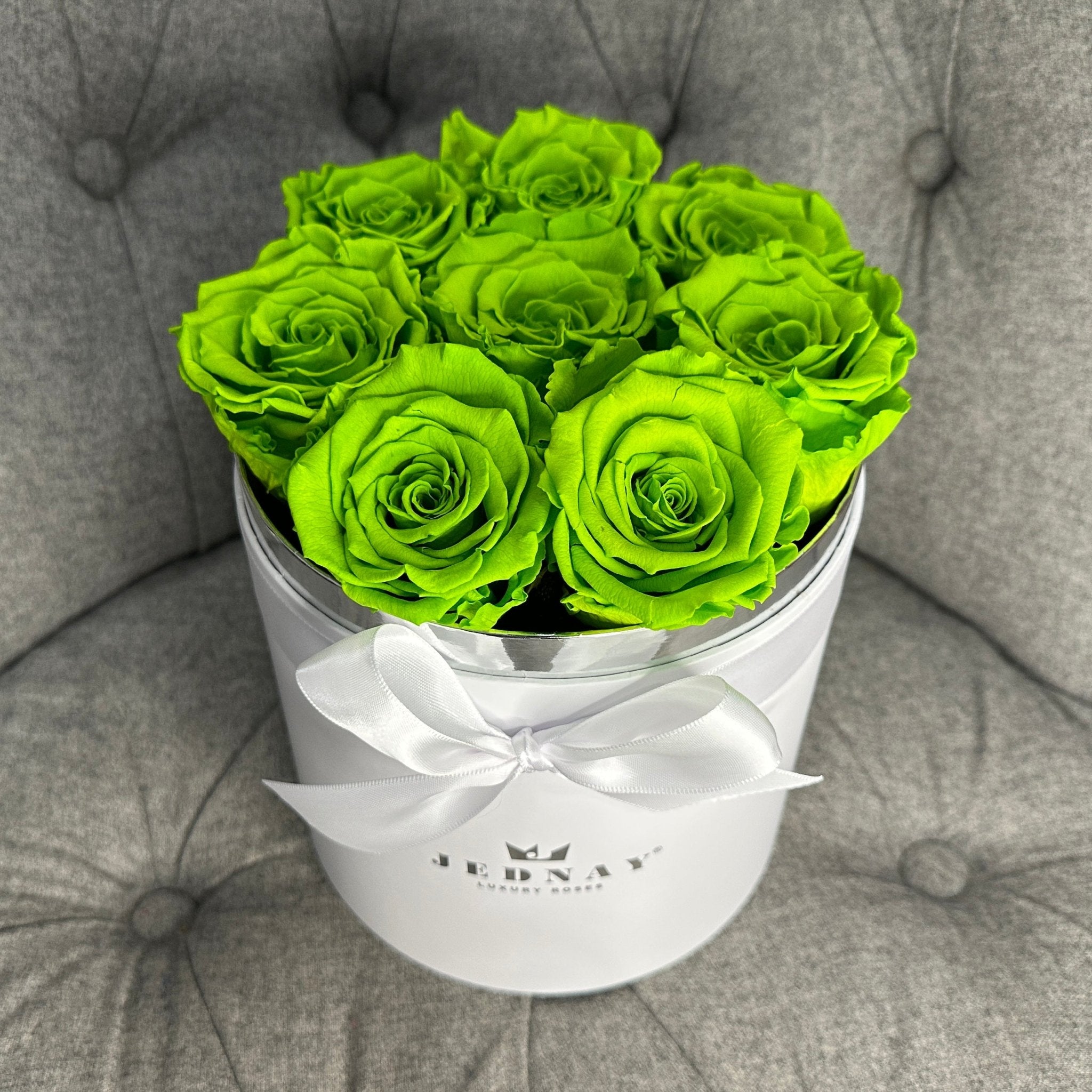 Medium Classic White Forever Rose Box - Limeade Eternal Roses - Jednay Roses