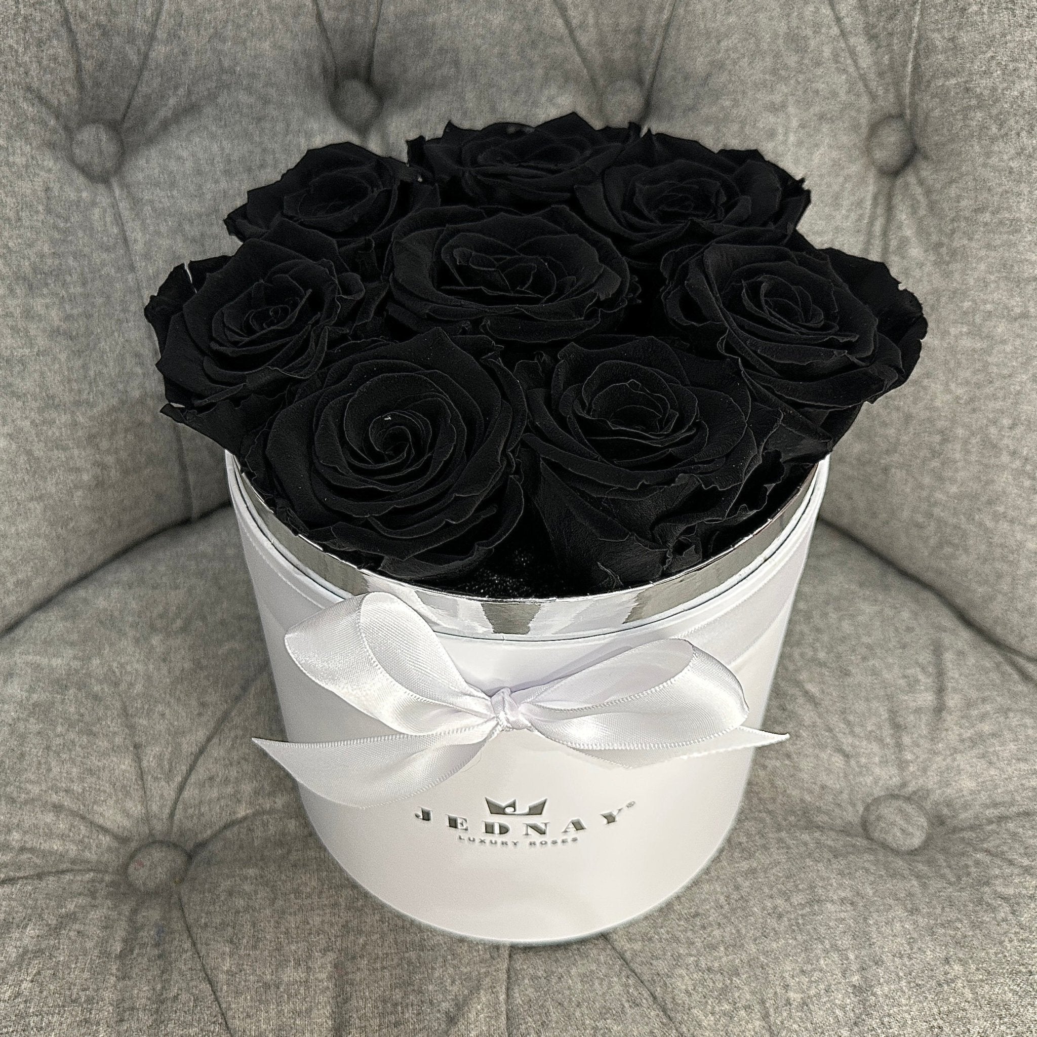 Medium Classic White Forever Rose Box - Midnight Black Eternal Roses - Jednay Roses