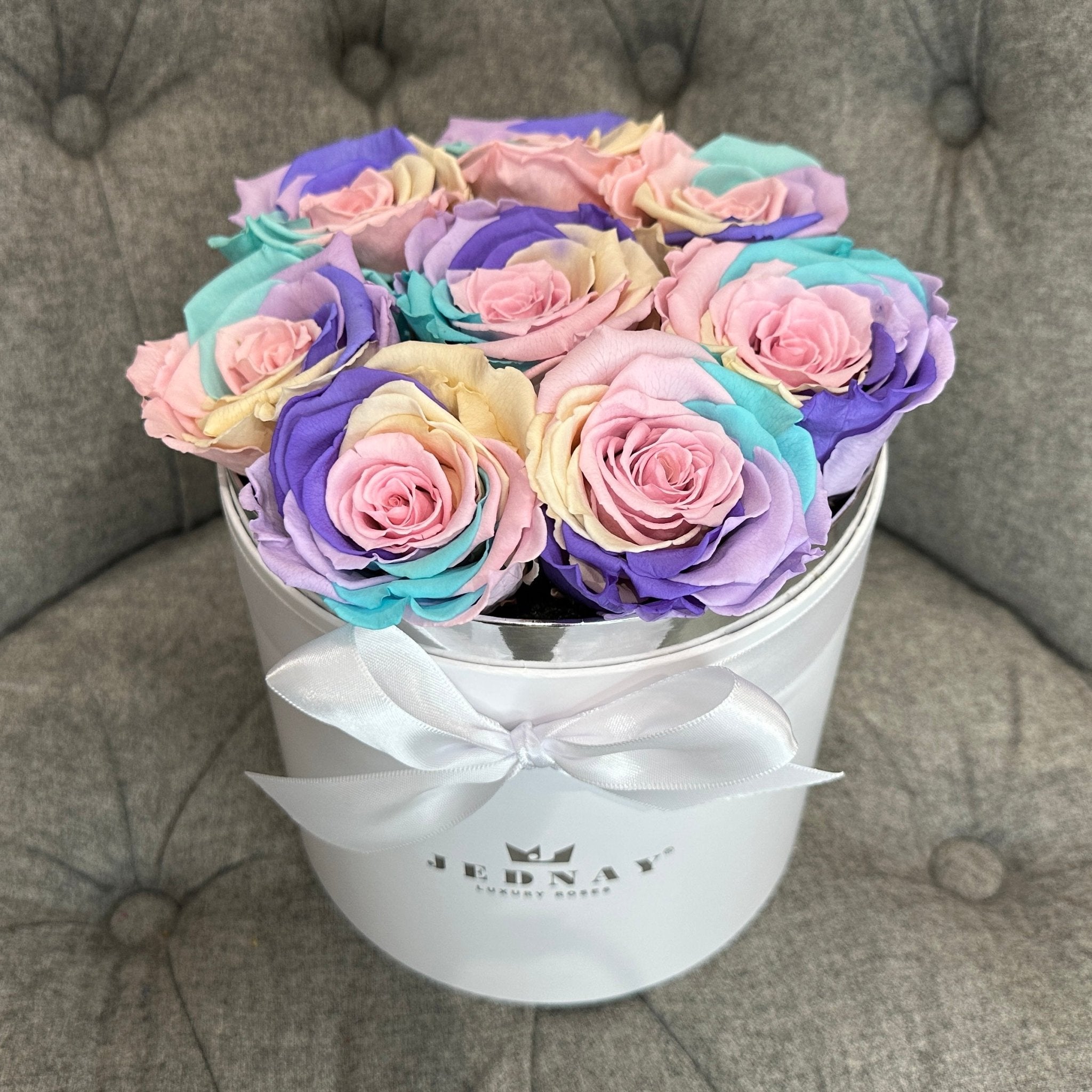 Medium Classic White Forever Rose Box - Over The Rainbow Eternal Roses - Jednay Roses