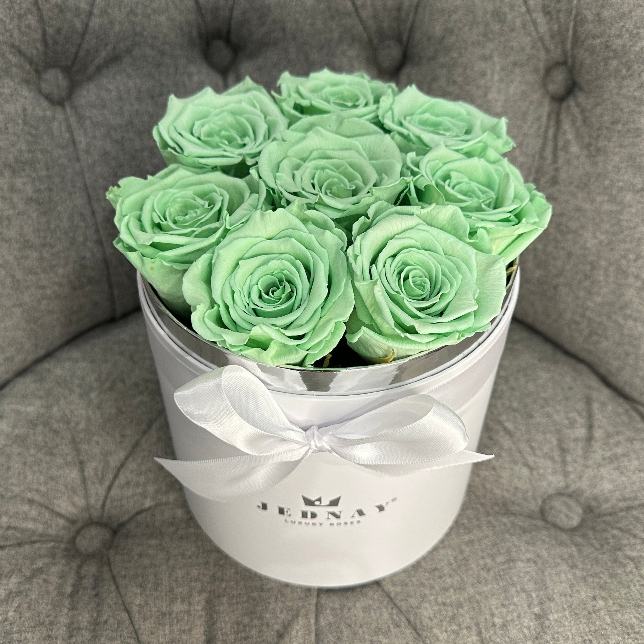 Medium Classic White Forever Rose Box - Peppermint Tea Eternal Roses - Jednay Roses