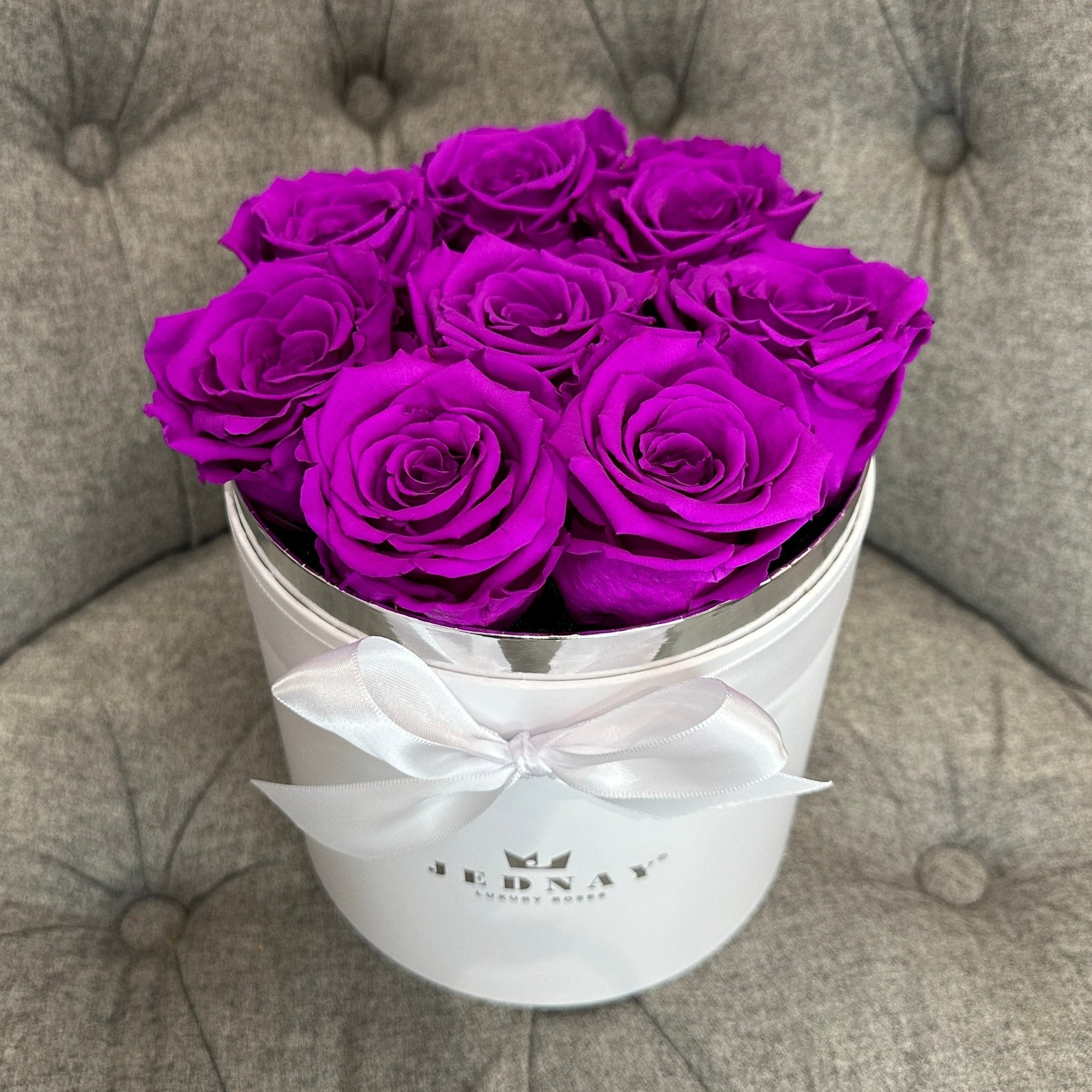 Medium Classic White Forever Rose Box - Purple Rain Eternal Roses - Jednay Roses