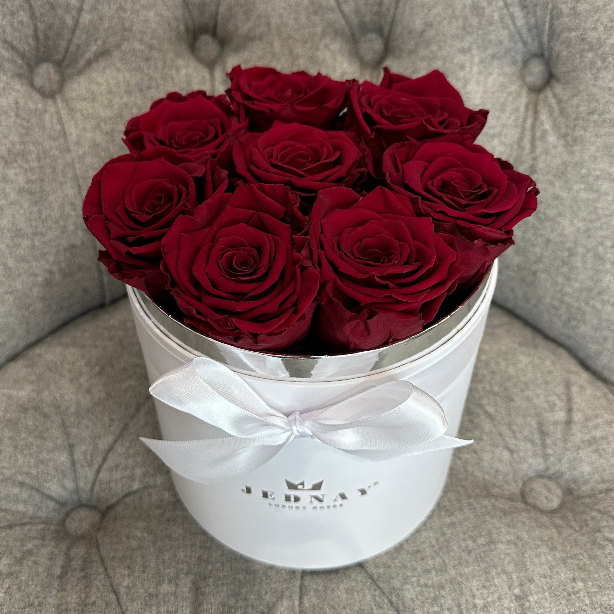 Medium Classic White Forever Rose Box - Red Red Wine Eternal Roses - Jednay Roses