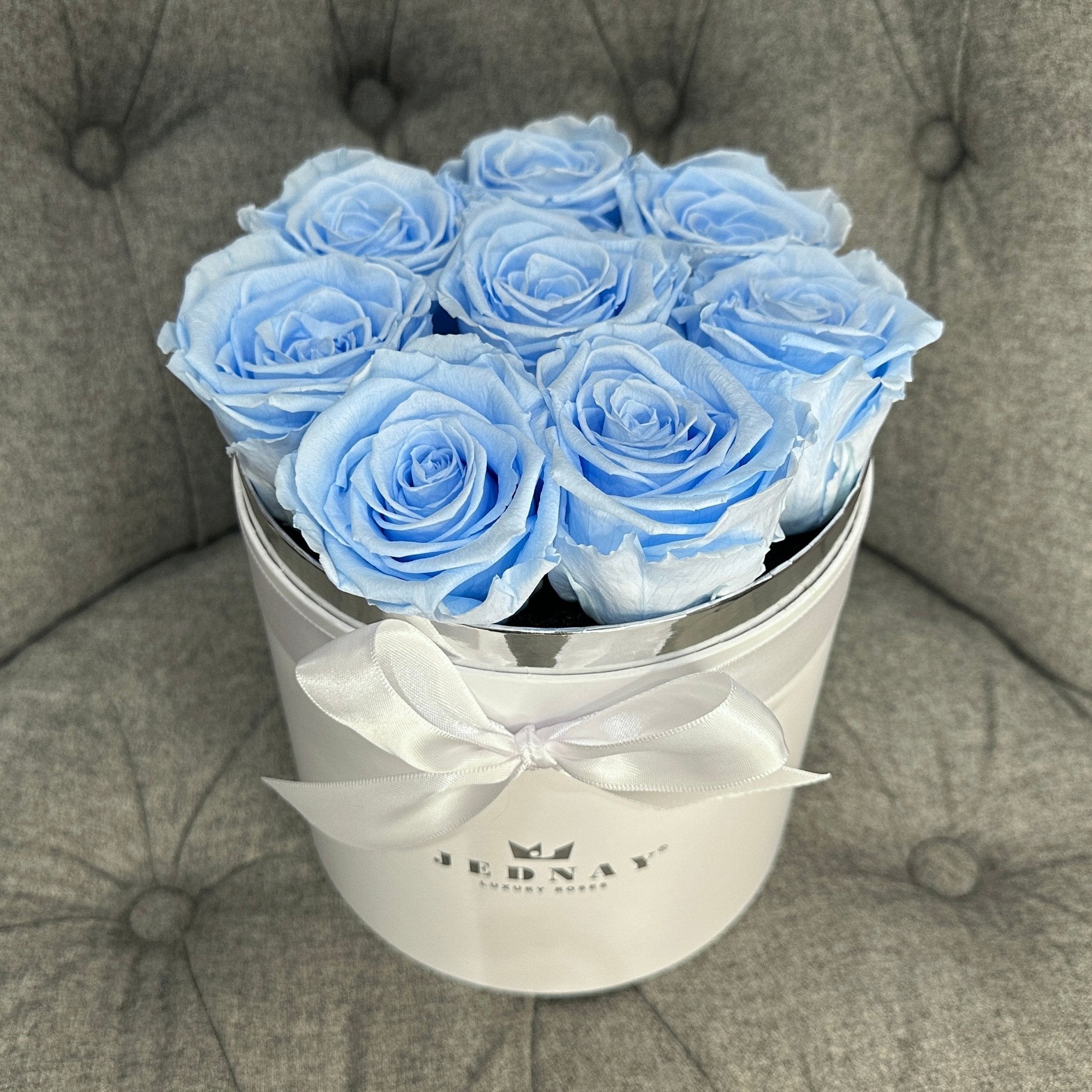 Medium Classic White Forever Rose Box - Sky Blue Eternal Roses - Jednay Roses