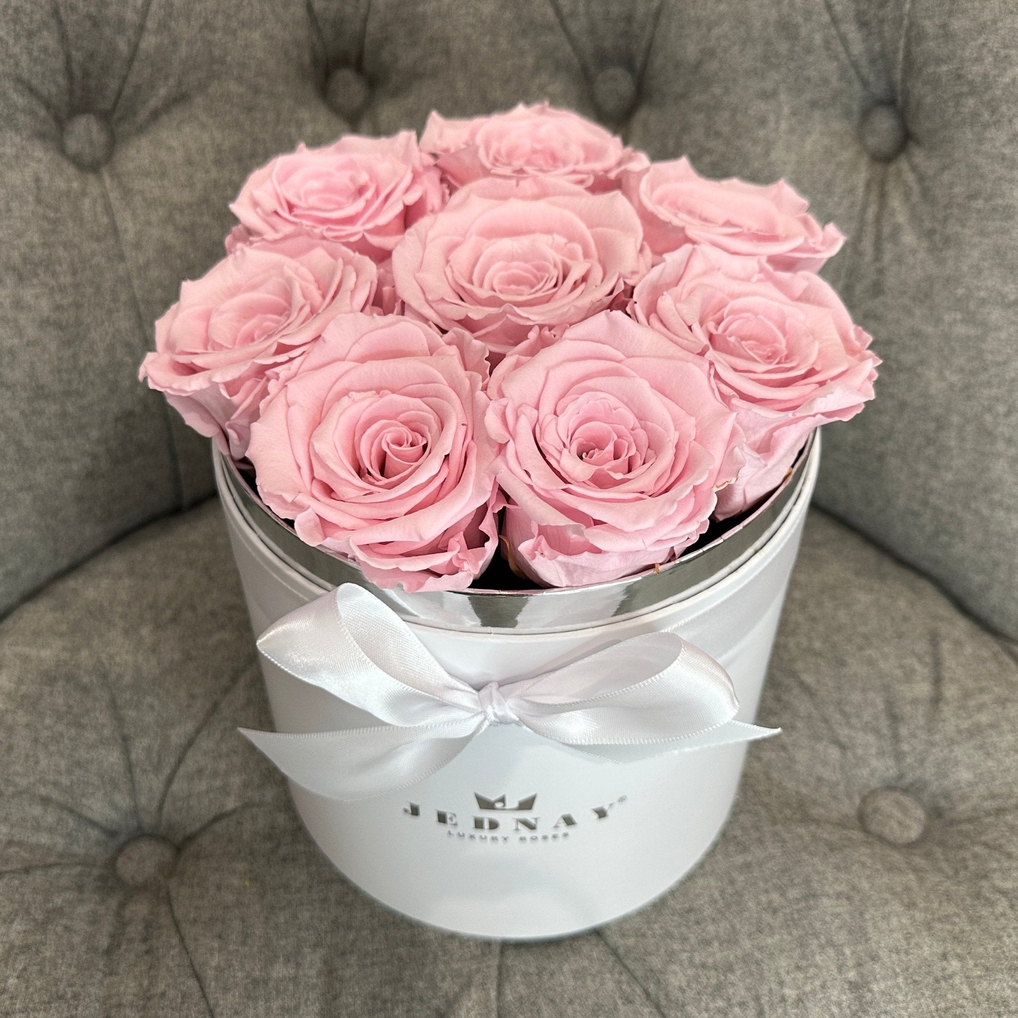 Medium Classic White Forever Rose Box - Soft Pink Eternal Roses - Jednay Roses
