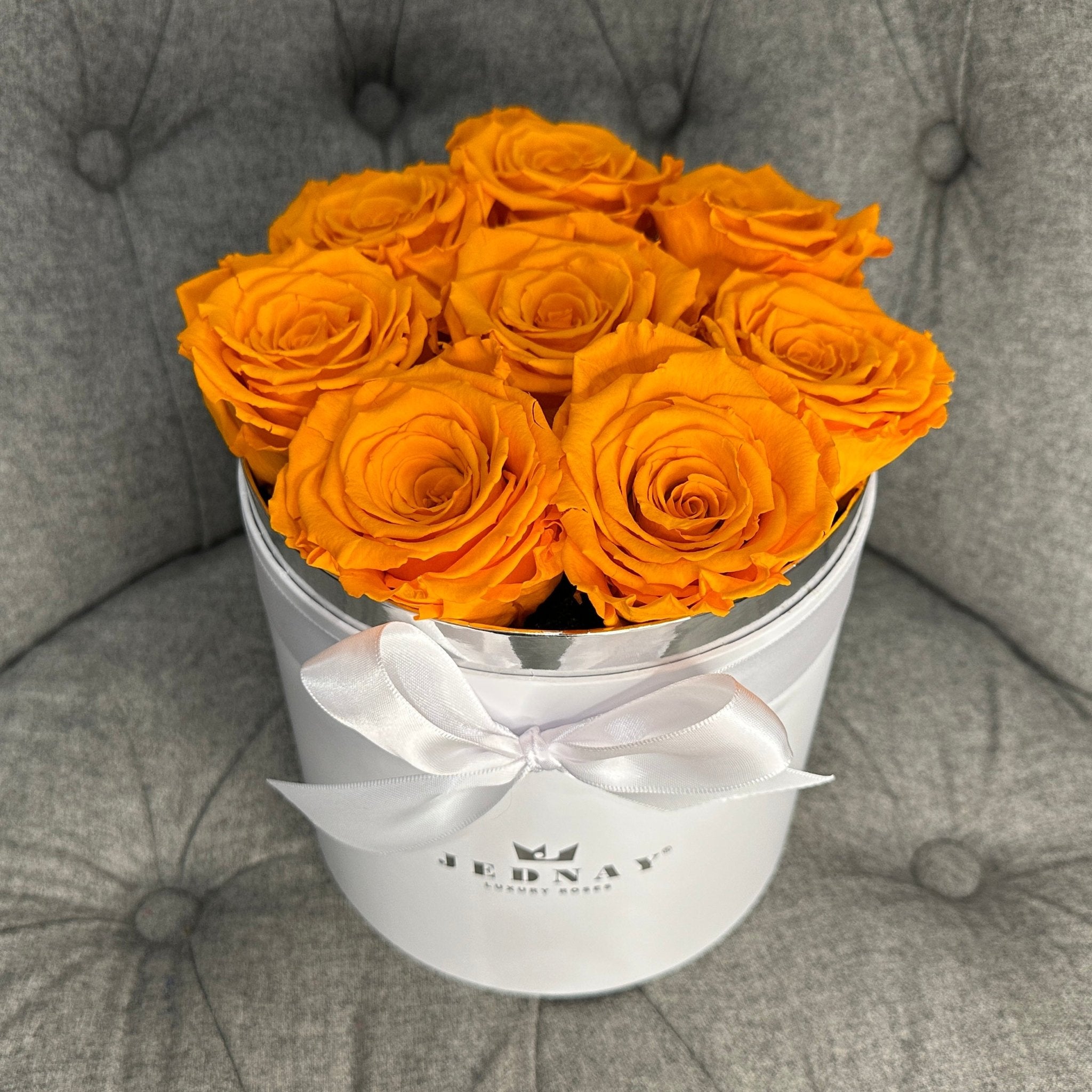 Medium Classic White Forever Rose Box - Sunset Orange Eternal Roses - Jednay Roses
