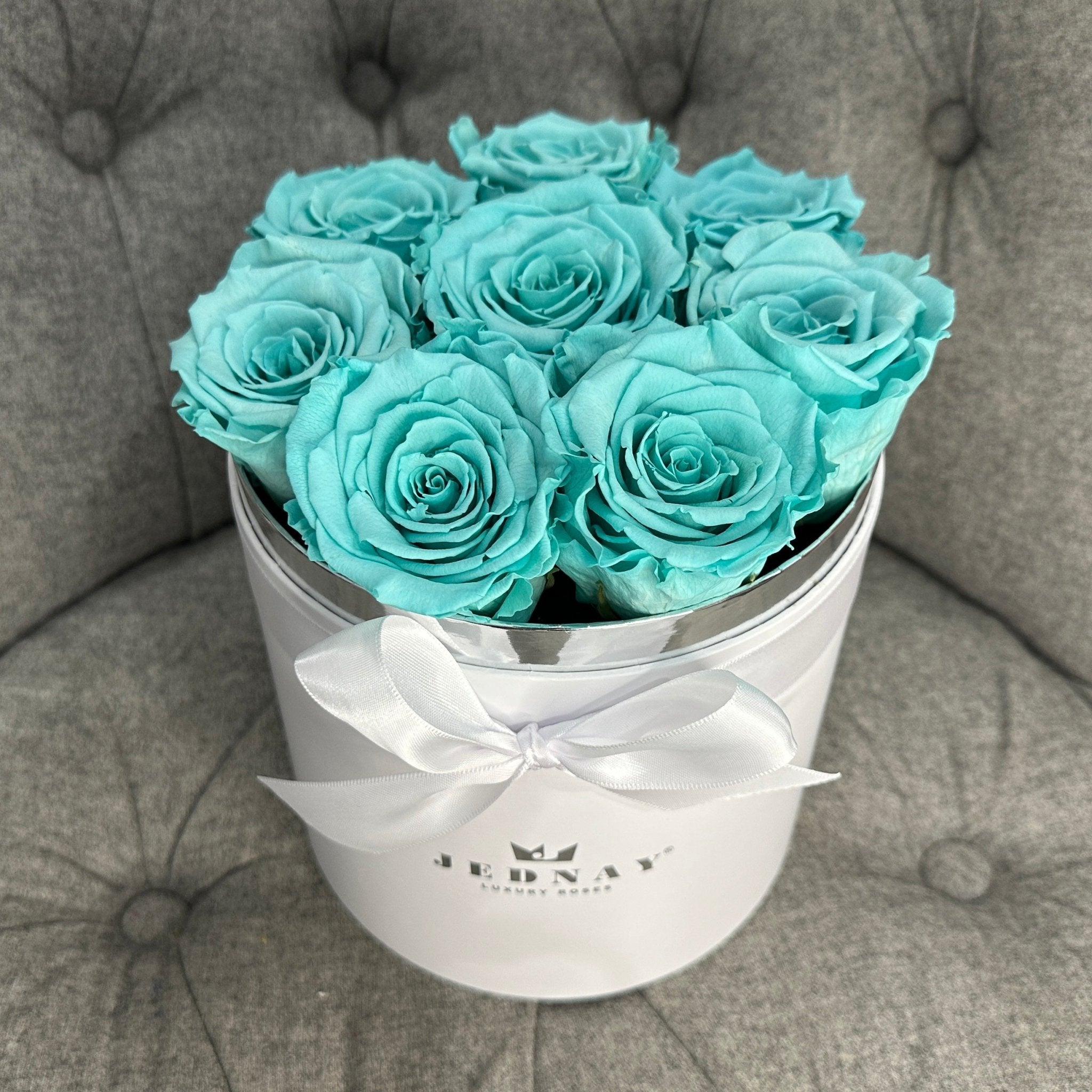 Medium Classic White Forever Rose Box - Tiffany Blue Eternal Roses - Jednay Roses