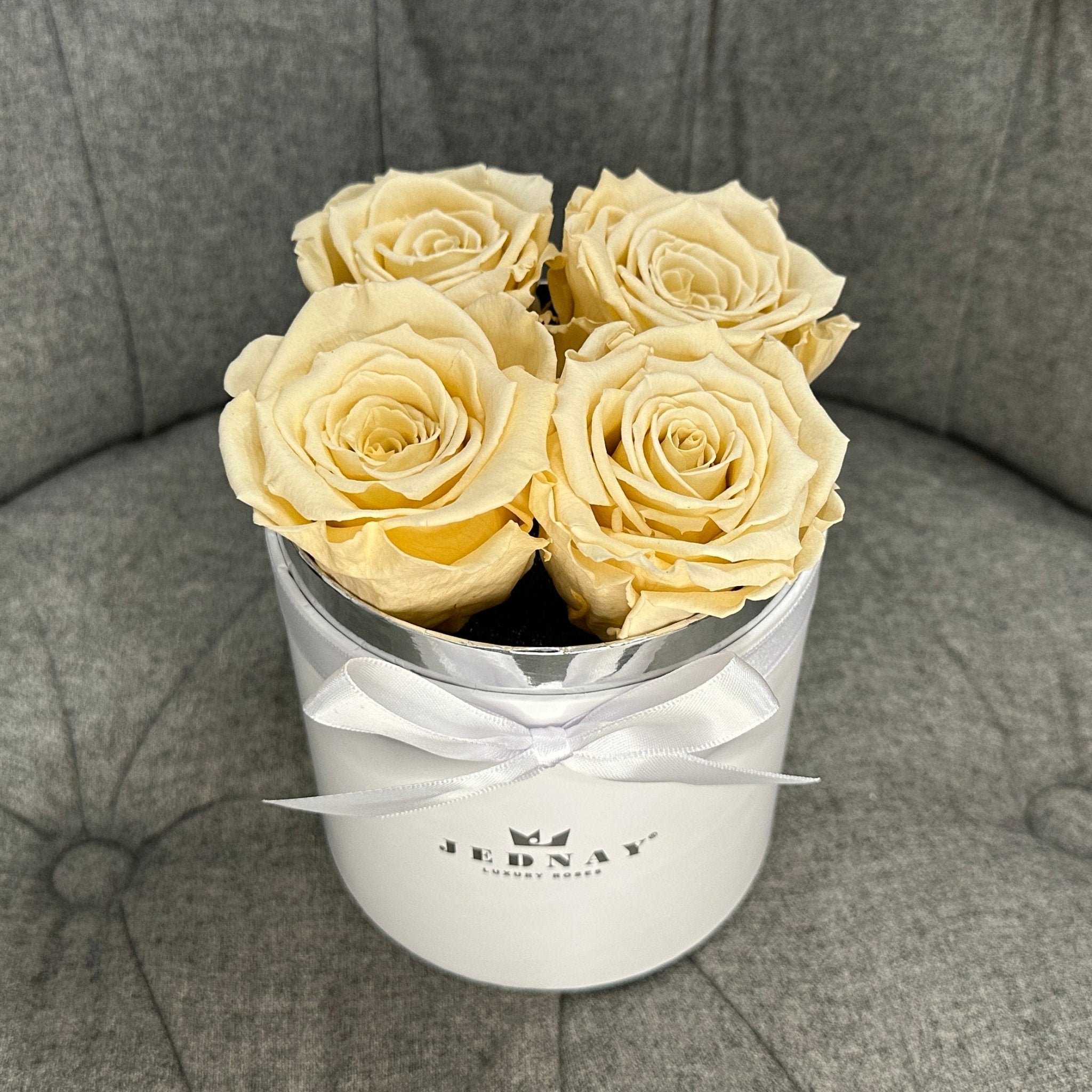 Petite Classic White Forever Rose Box - Champagne Eternal Roses - Jednay Roses