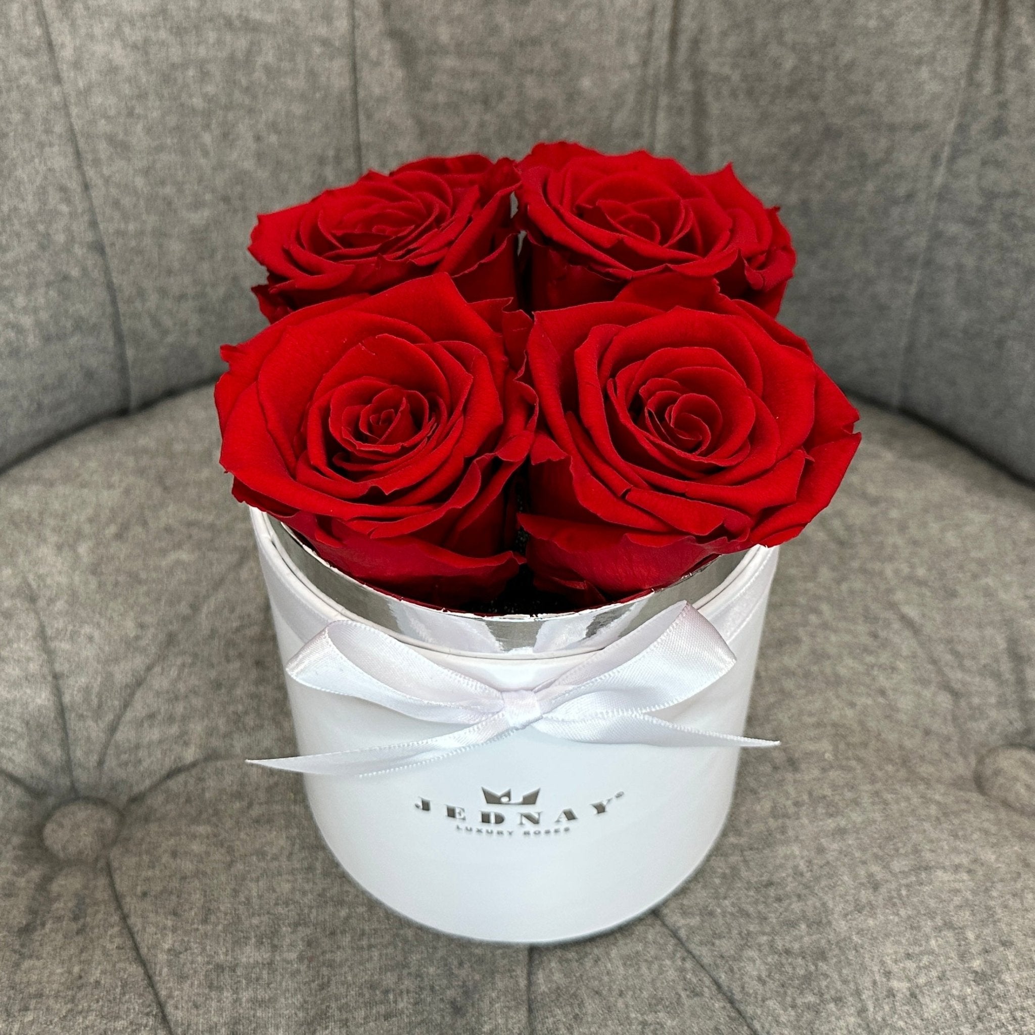 Petite Classic White Forever Rose Box - Classic Red Eternal Roses - Jednay Roses