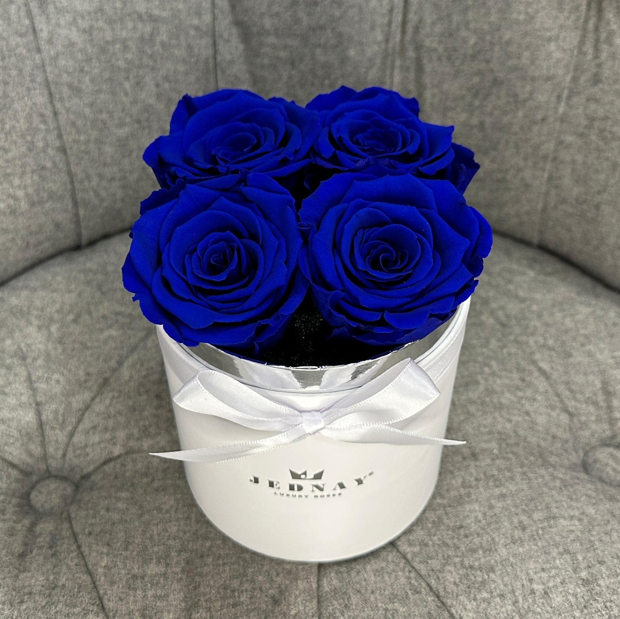 Petite Classic White Forever Rose Box - Deep Blue Sea Eternal Roses - Jednay Roses