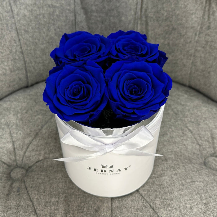 Dark Blue Eternal Roses | Small White Forever Rose Box By Jednay