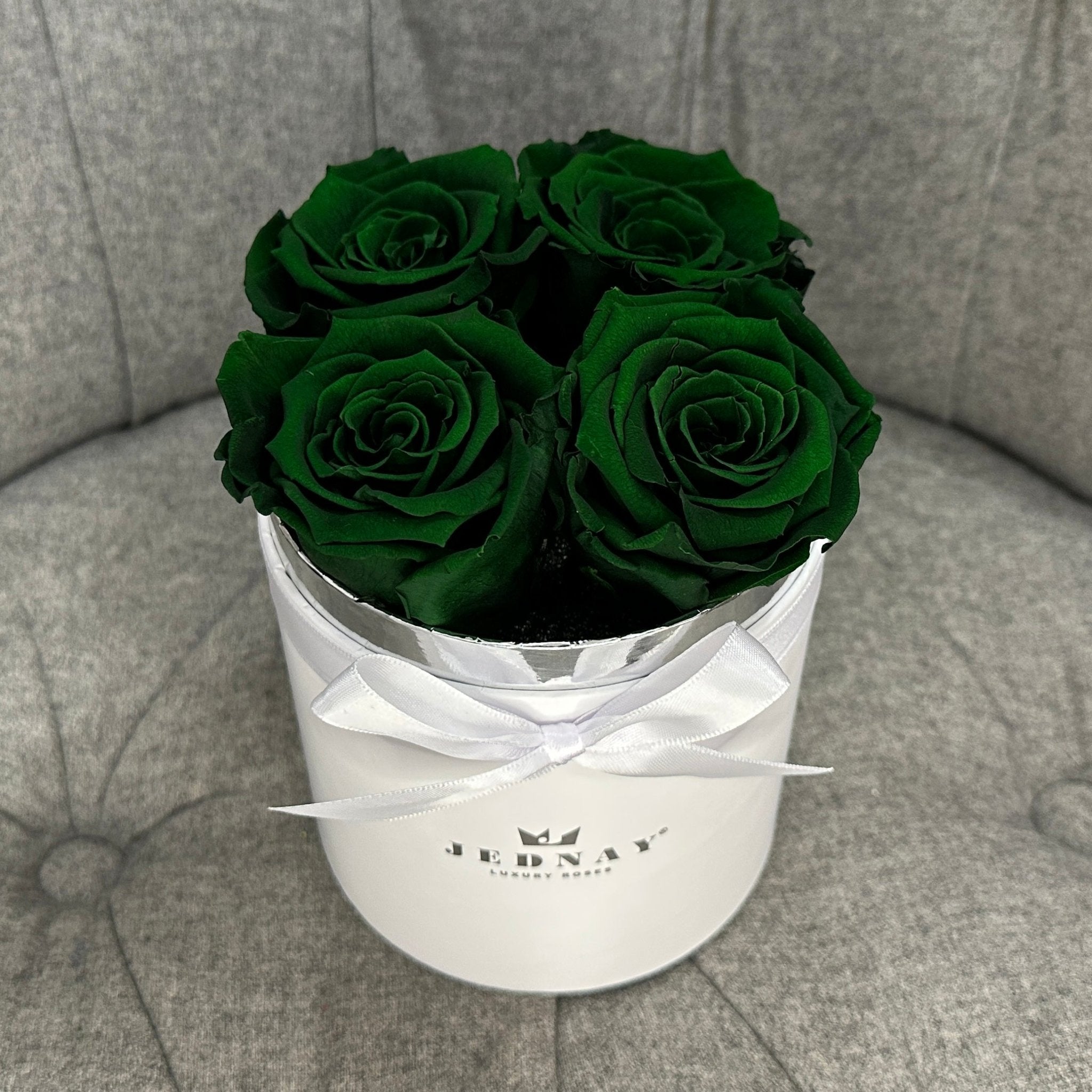 Petite Classic White Forever Rose Box - Deep Forest Green Eternal Roses - Jednay Roses
