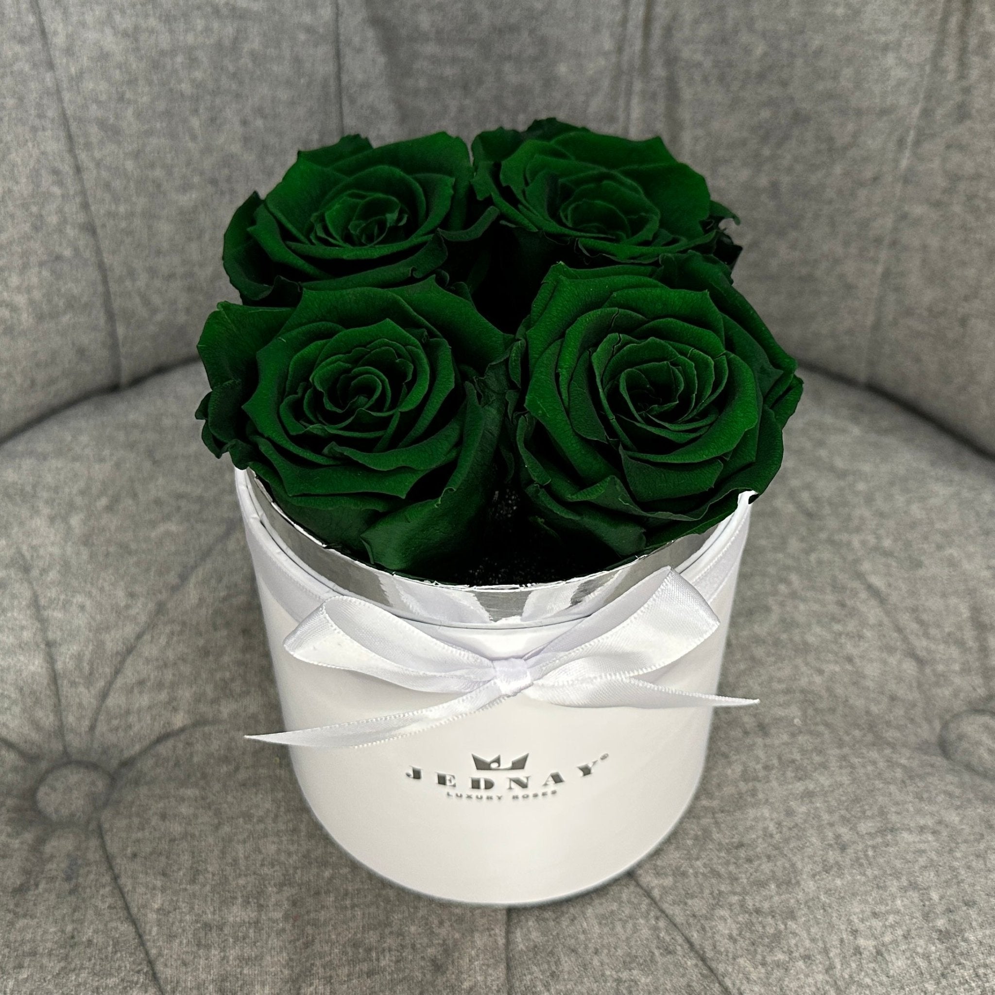 Dark Green Eternal Roses | Small White Forever Rose Box By Jednay