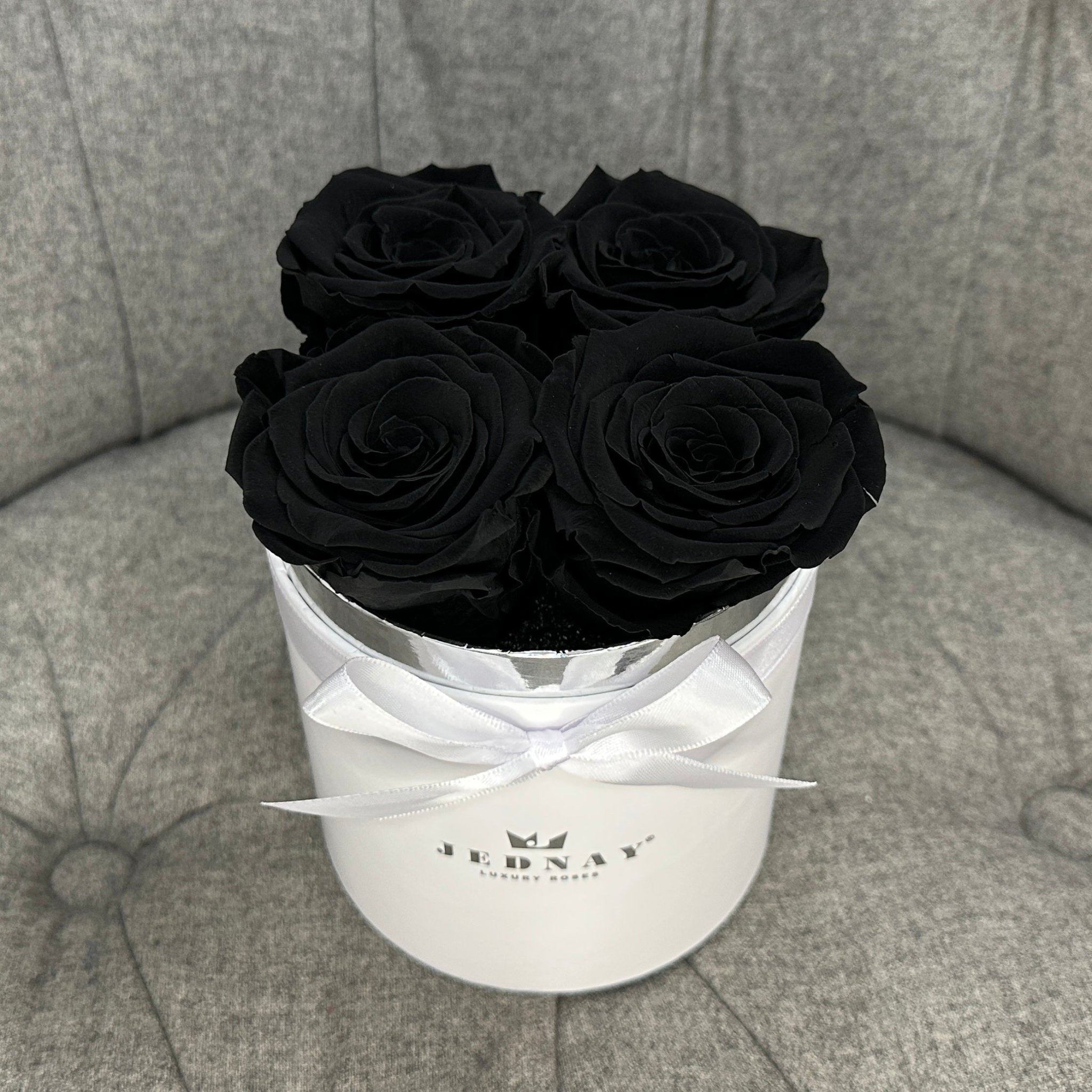 Petite Classic White Forever Rose Box - Midnight Black Eternal Roses - Jednay Roses