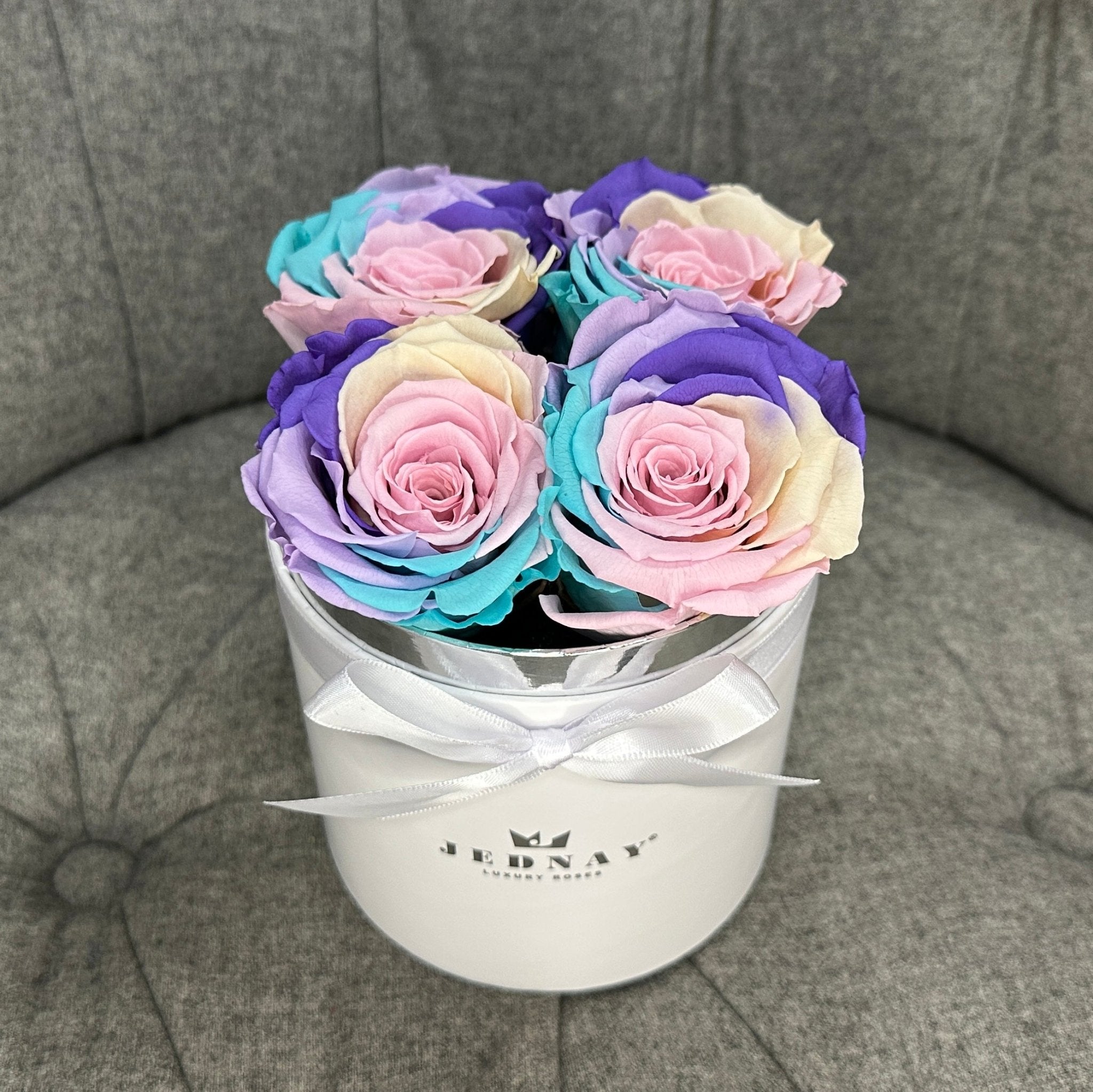 Petite Classic White Forever Rose Box - Over The Rainbow Eternal Roses - Jednay Roses