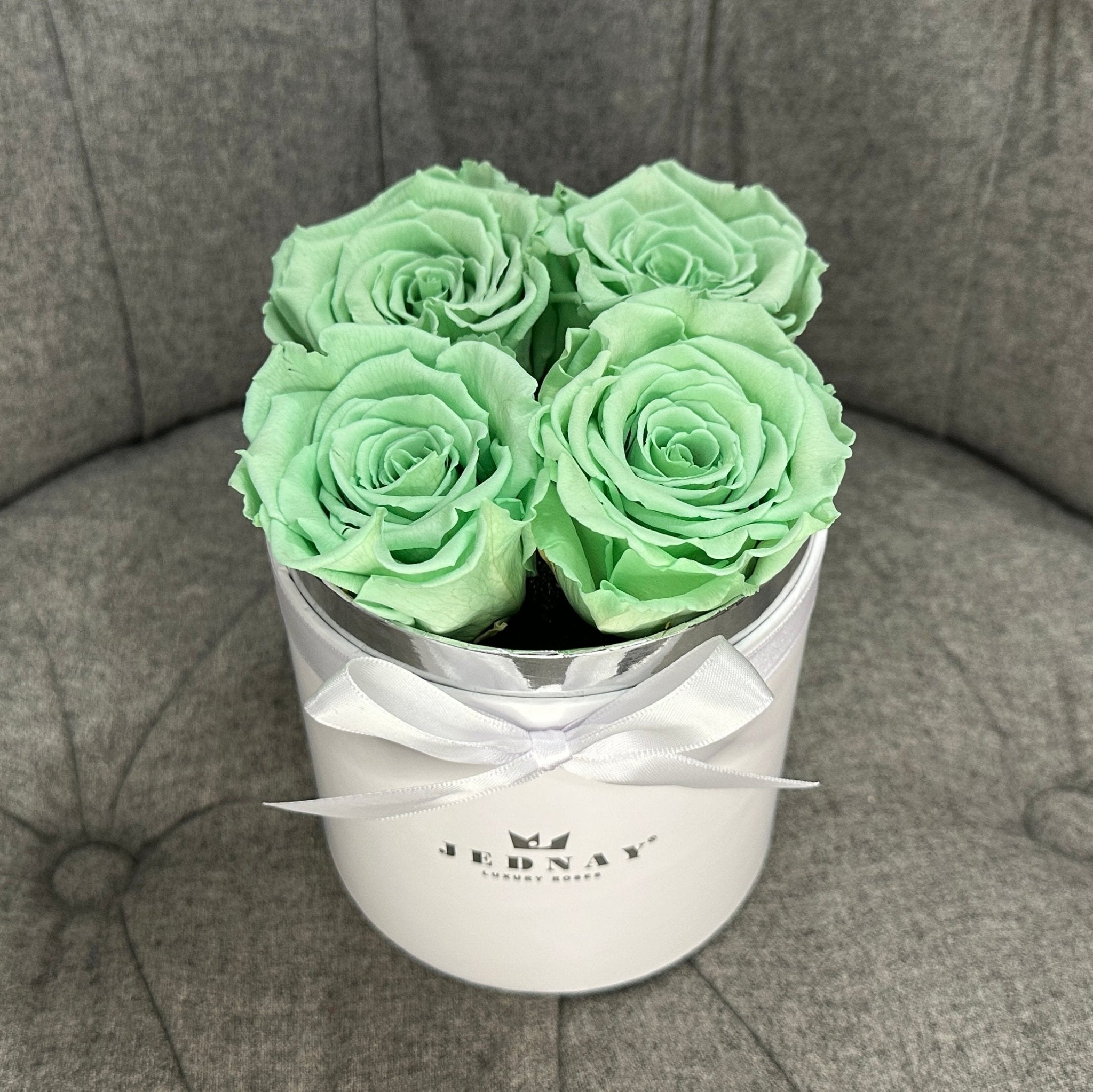 Petite Classic White Forever Rose Box - Peppermint Tea Eternal Roses - Jednay Roses