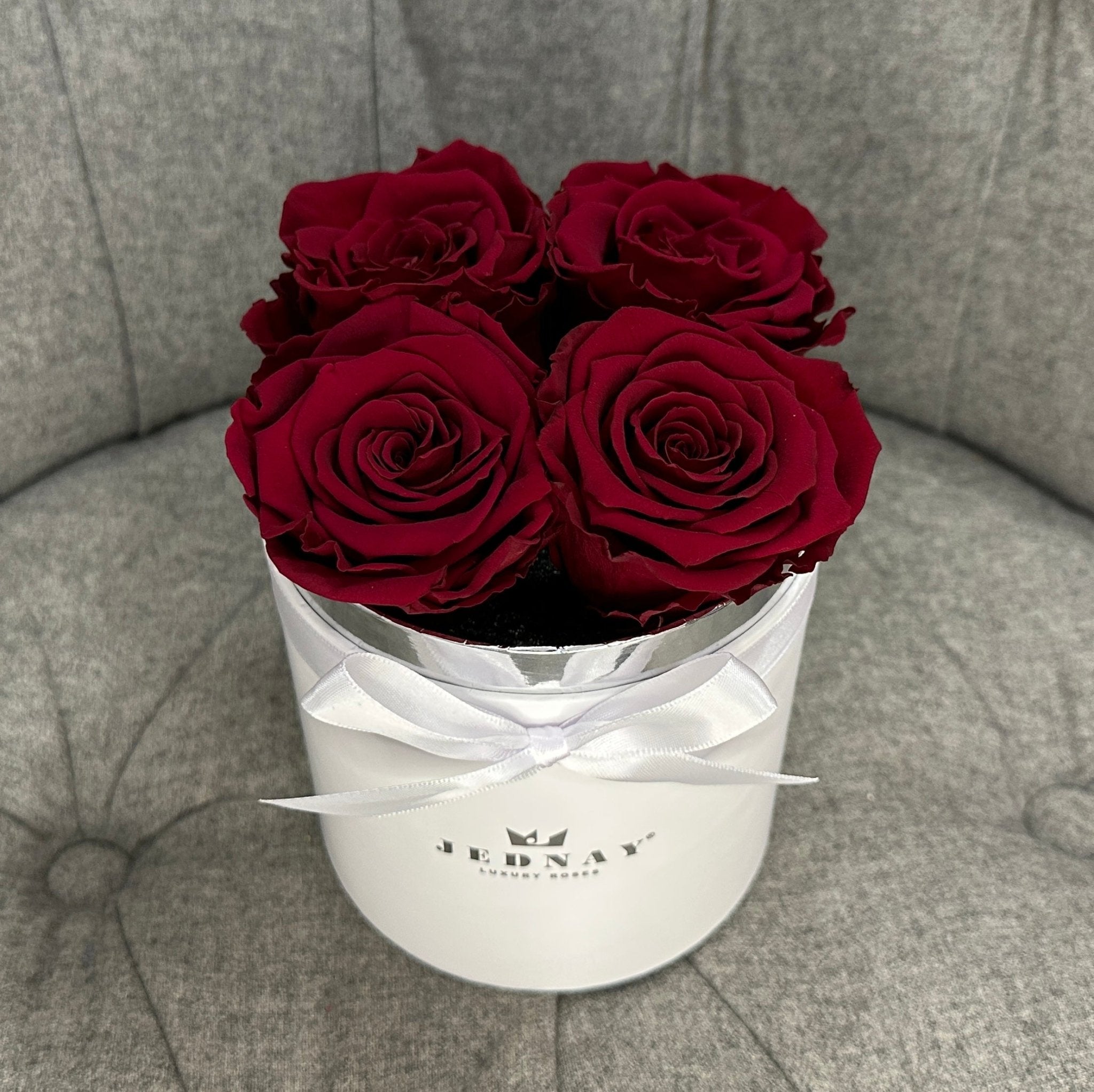 Petite Classic White Forever Rose Box - Red Red Wine Eternal Roses - Jednay Roses