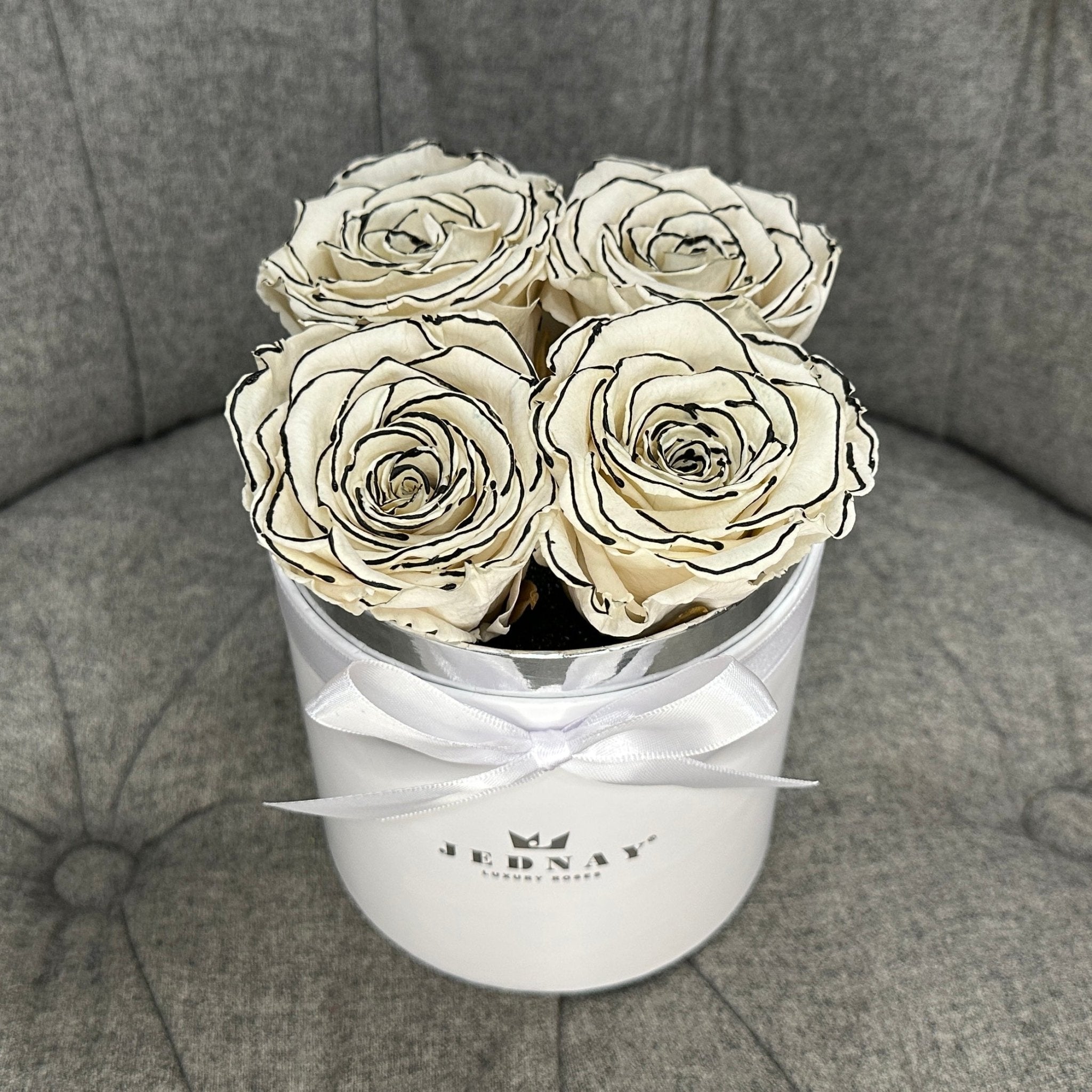 Petite Classic White Forever Rose Box - Sketchy Eternal Roses - Jednay Roses