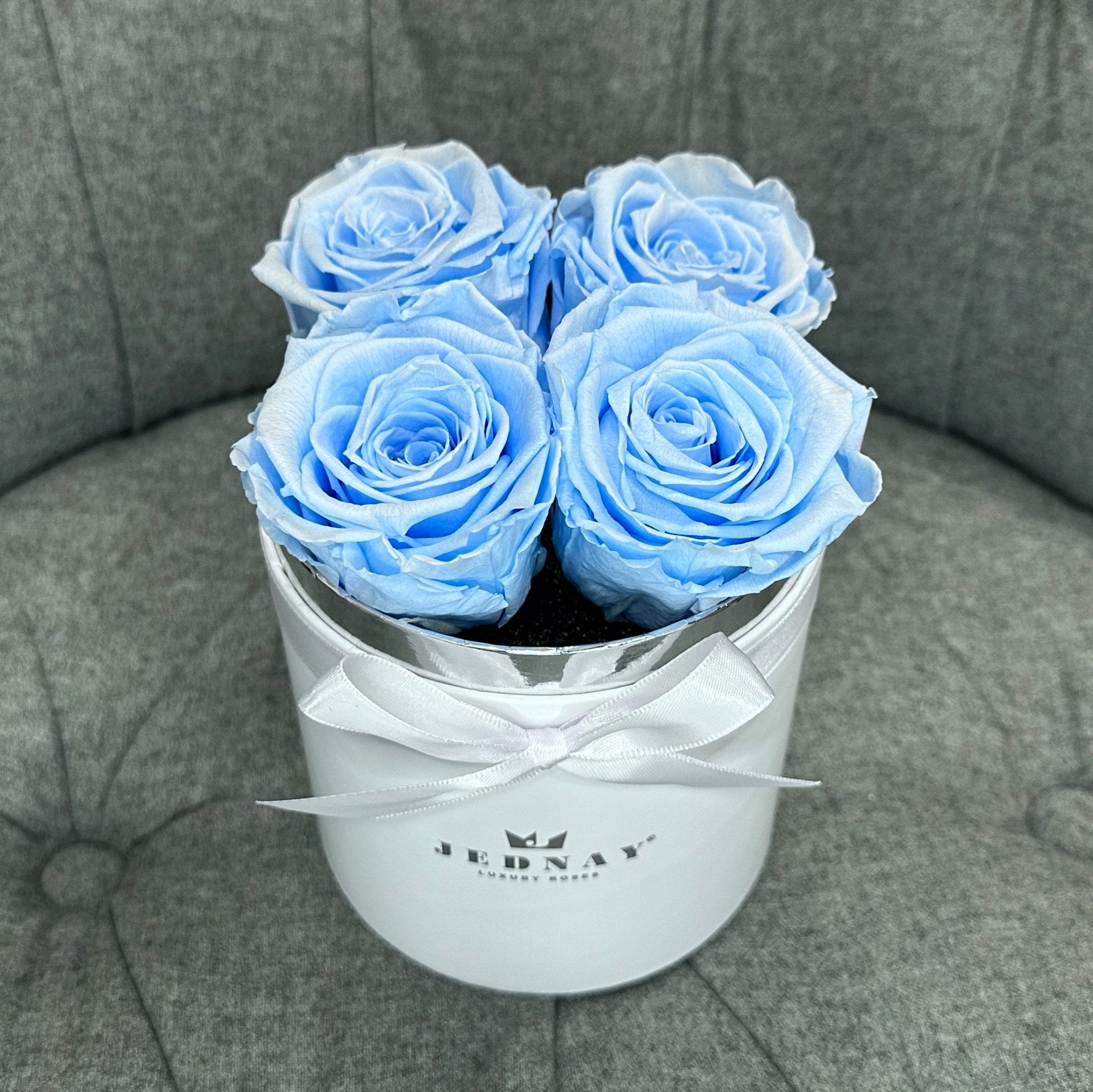 Petite Classic White Forever Rose Box - Sky Blue Eternal Roses - Jednay Roses