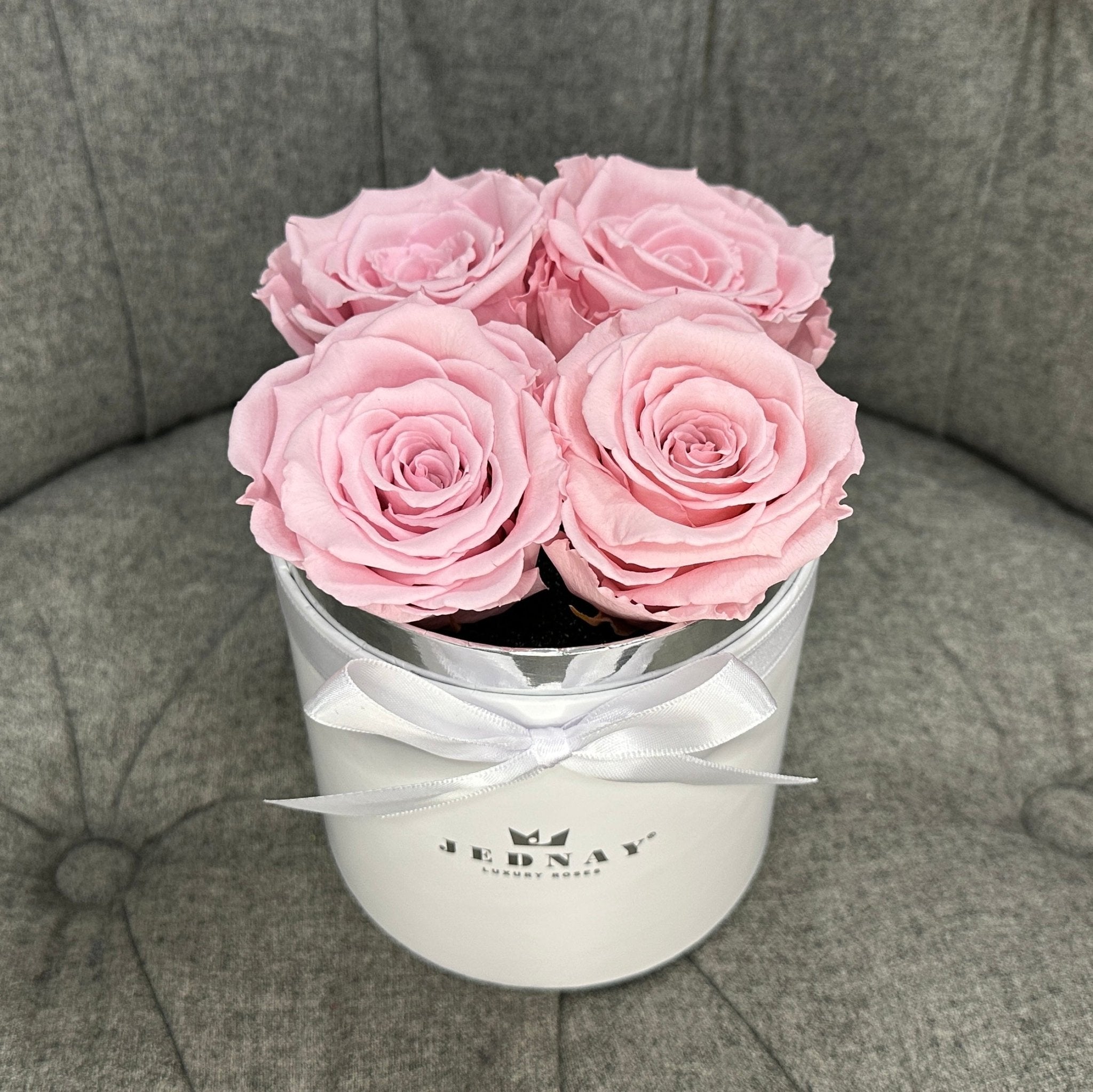 Petite Classic White Forever Rose Box - Soft Pink Eternal Roses - Jednay Roses