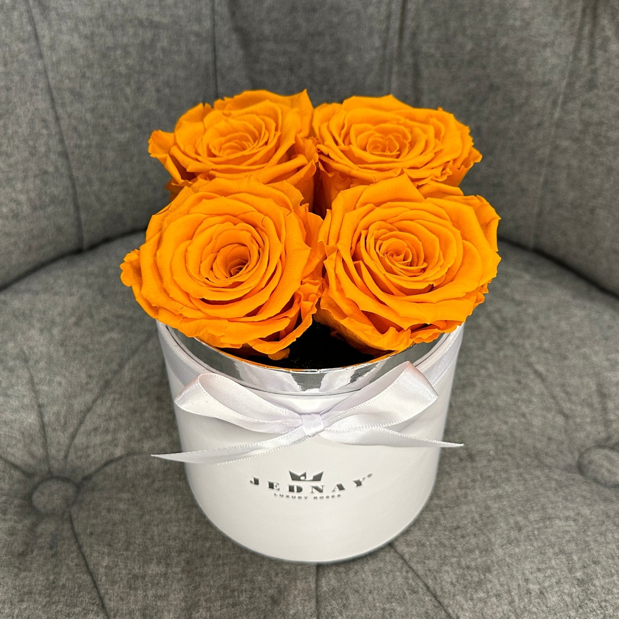 Petite Classic White Forever Rose Box - Sunset Orange Eternal Roses - Jednay Roses