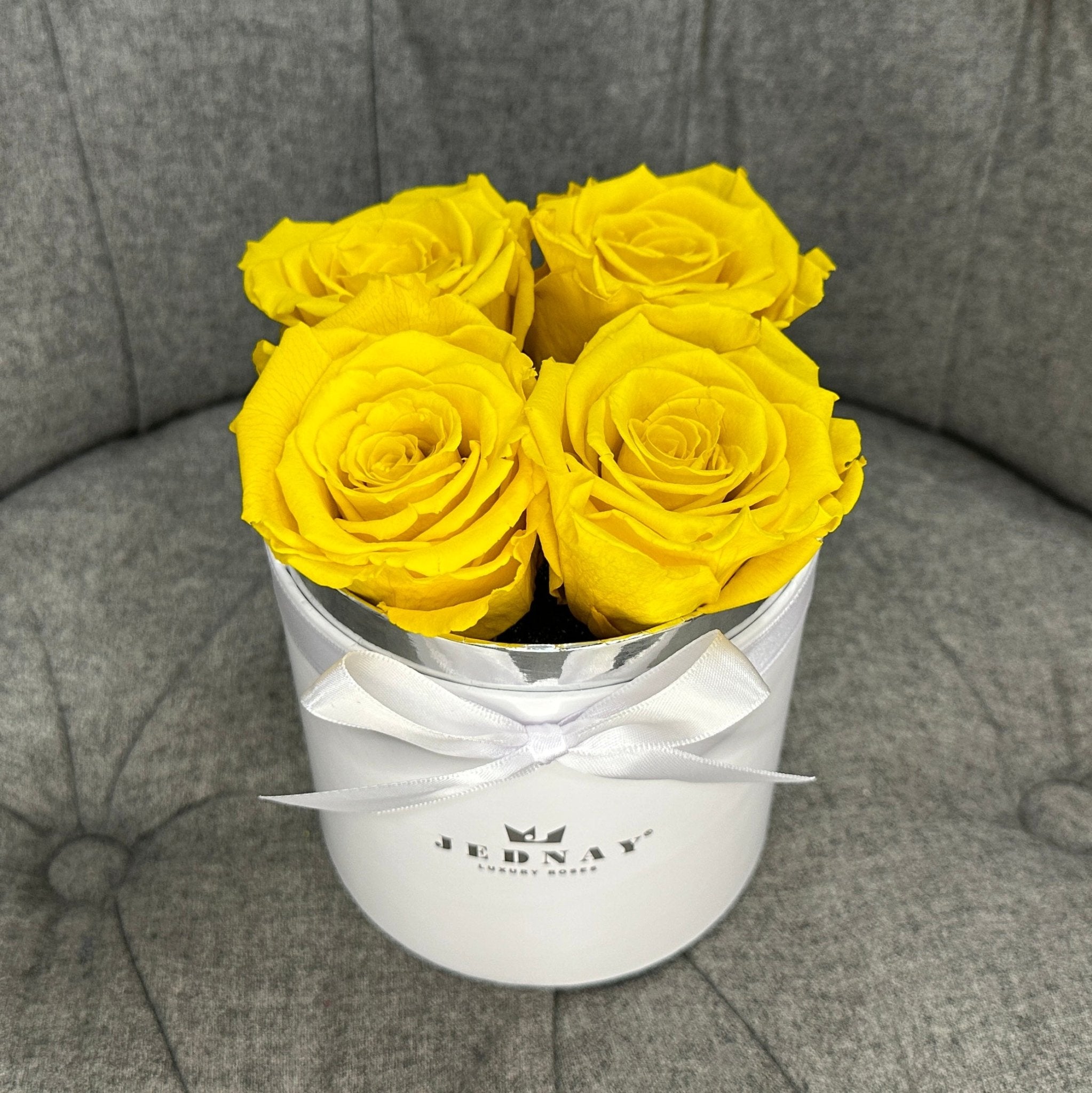Petite Classic White Forever Rose Box - Sunshine Yellow Eternal Roses - Jednay Roses