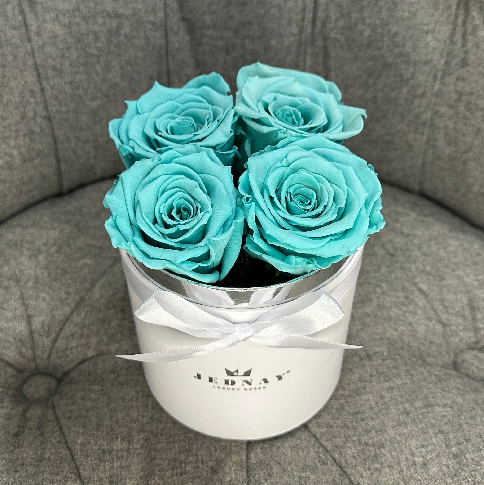 Petite Classic White Forever Rose Box - Tiffany Blue Eternal Roses - Jednay Roses