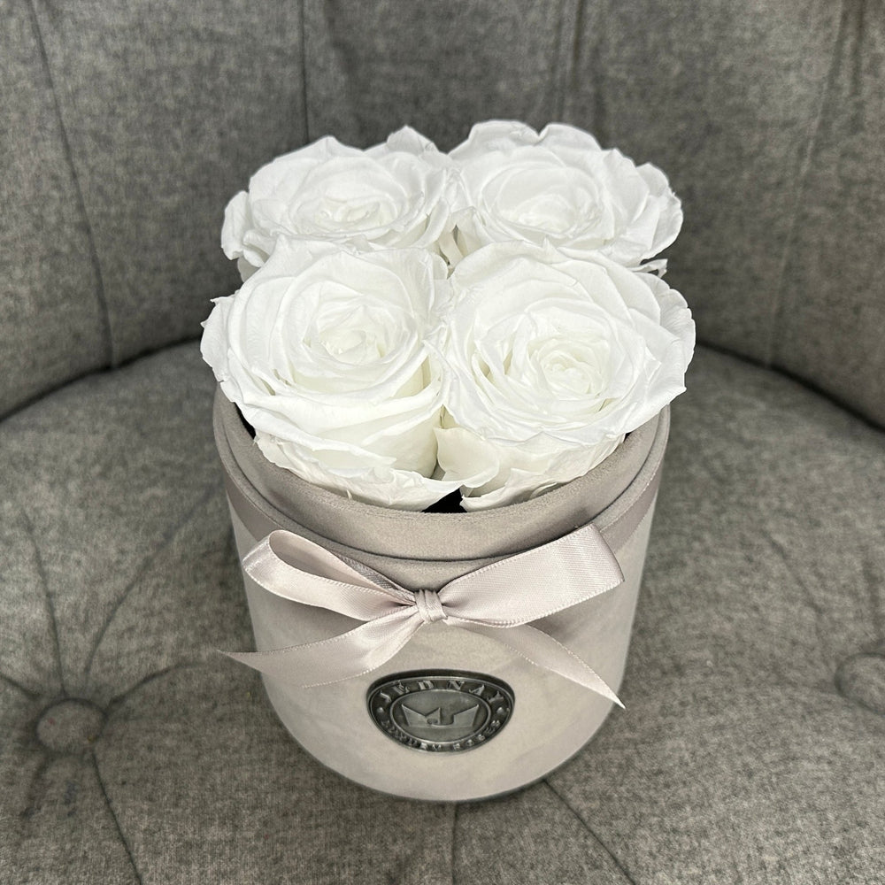 White Eternal Roses | Small Grey Suede Forever Rose Box By Jednay