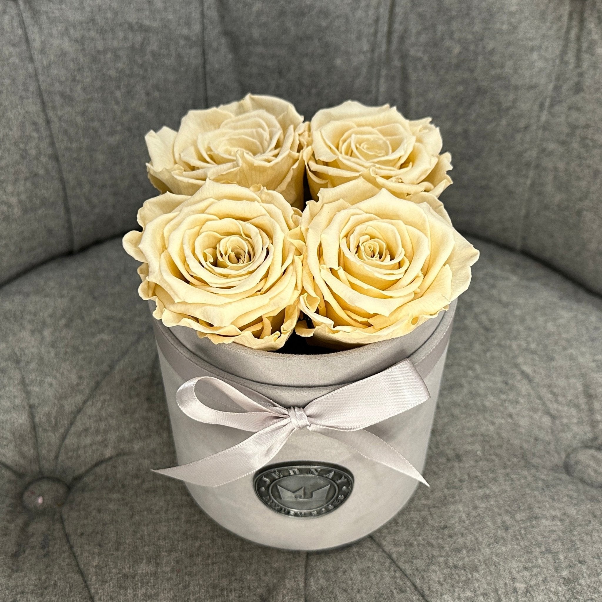Petite Grey Suede Forever Rose Box - Champagne Eternal Roses - Jednay Roses