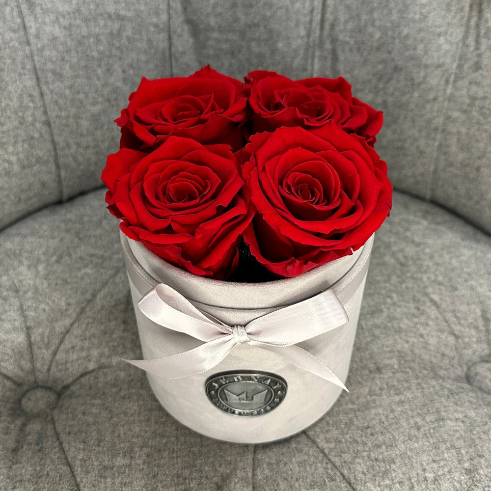 Red Eternal Roses | Small Grey Suede Forever Rose Box By Jednay